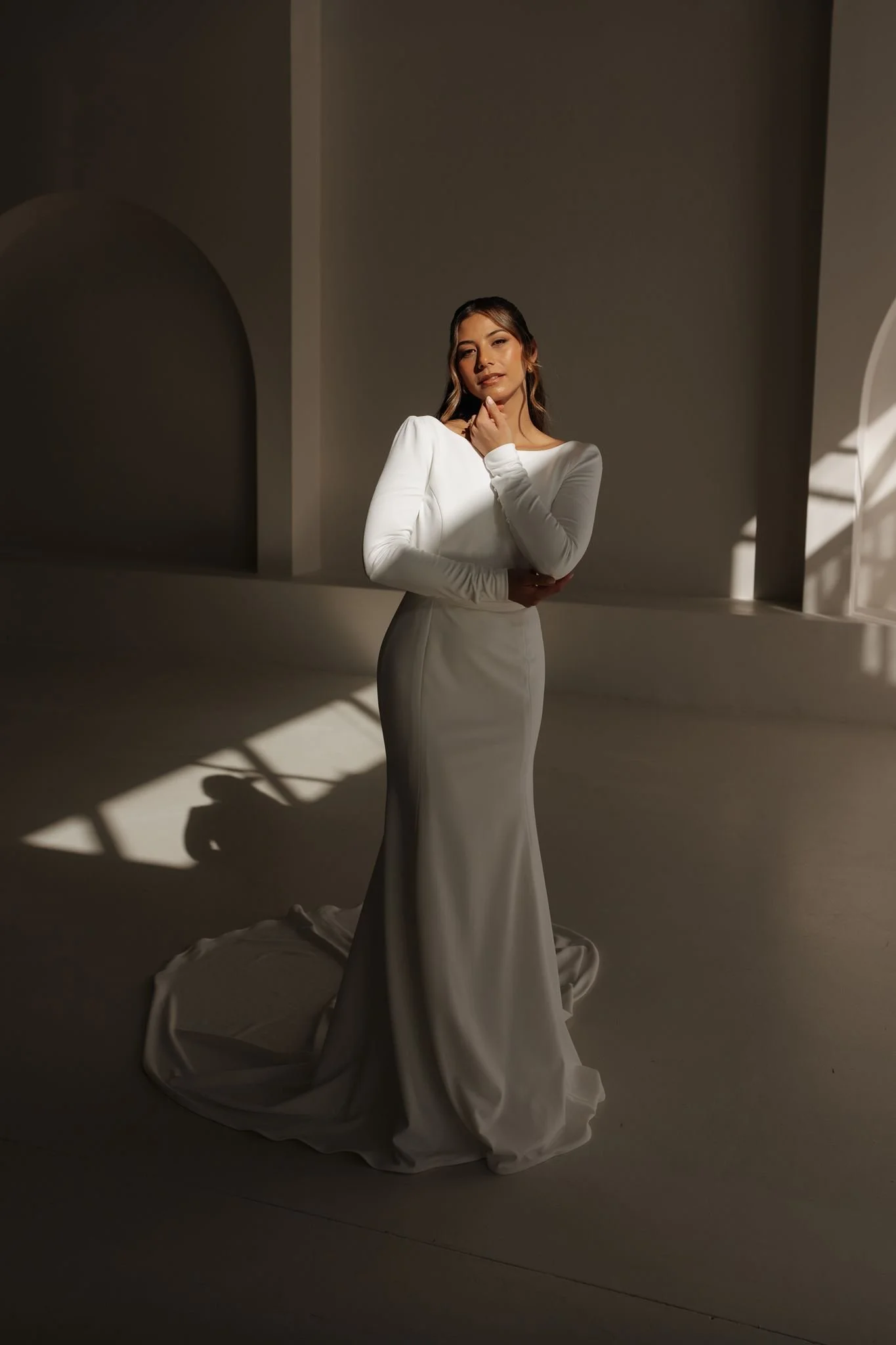 Erin Clare Bridal | Natalia Long Sleeve Crepe Gown | Australian Made Bridal
