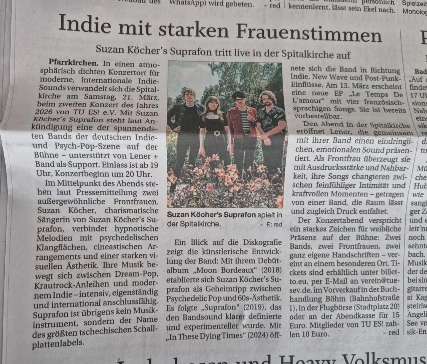 ❇️ 3x noch schlafen! Diesen Samstag in der Spitalkirche: @suzankoecher &amp; @lenerhslb - wir freuen uns sehr &amp; hoffen auf euer zahlreiches Kommen! 🙂

Und wer nach dem Konzert noch weitertanzen will, dem sei w&auml;rmstens die Elektro-/Drum&amp;