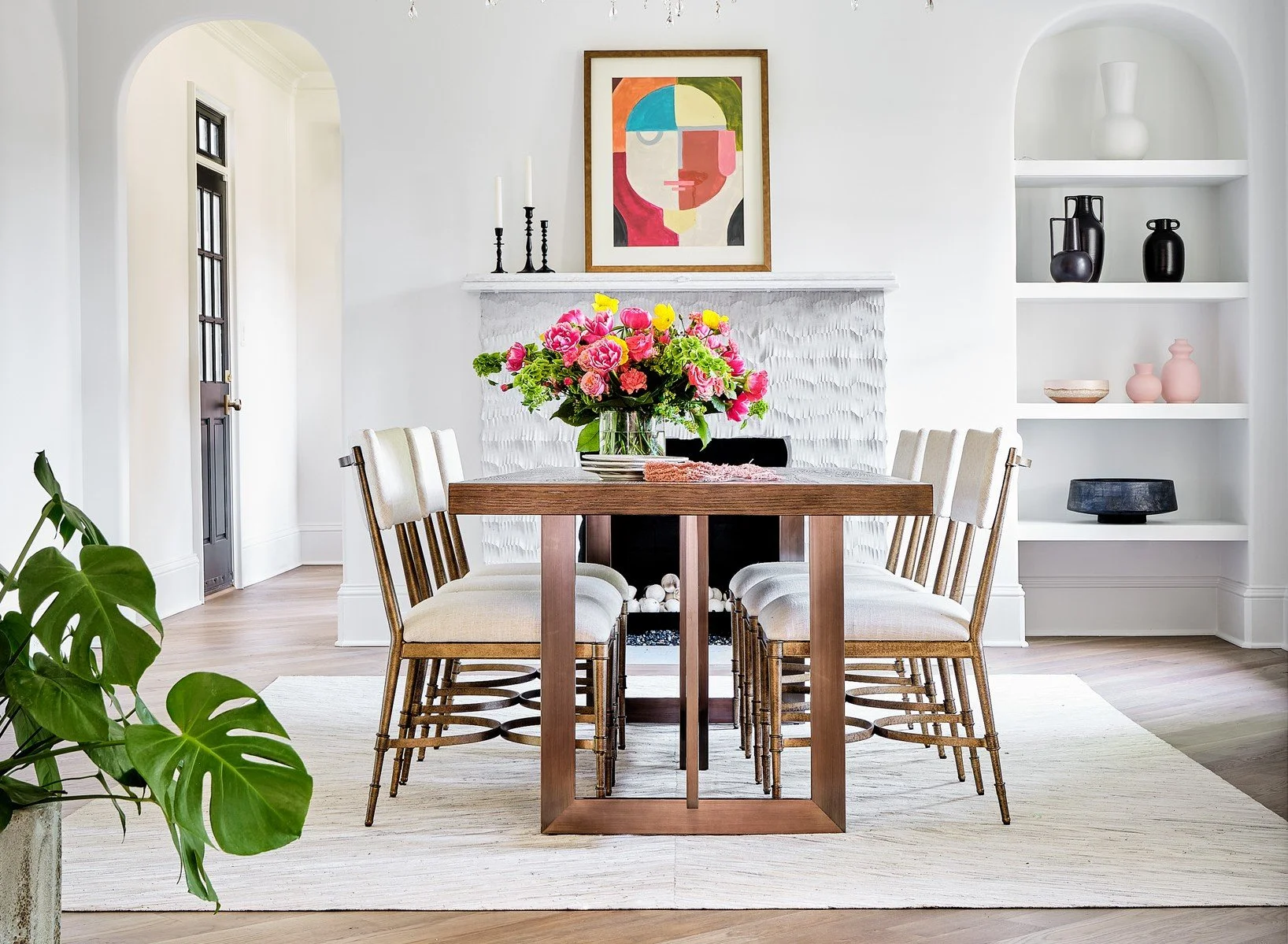 susan-hill-design-group-charlotte-nc-choosing-high-quality-rugs-dining-room-wood-table-colorful-art-arched-built-in-shelves-fresh.jpg