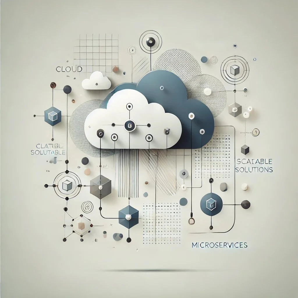 DALL·E 2024-06-24 18.14.03 - An abstract and creative depiction of cloud-based scalable solutions with microservices. The design is minimalistic and elegant, featuring a clean, li.jpeg