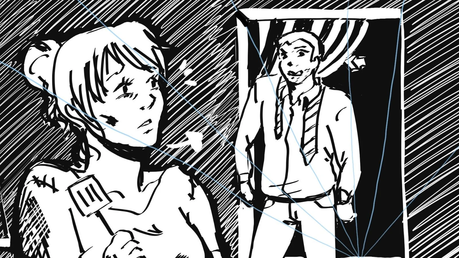 John: Smells like becon.

John walks in. He's dressed in a suit