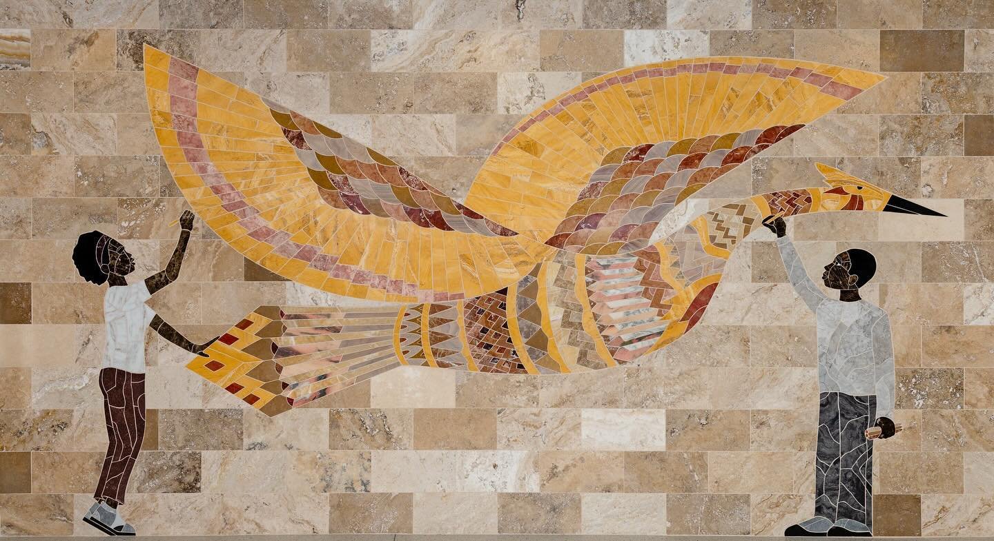 Hammerhead at 15. This was a big project for us: a series of five large mosaics for public schools in Norfolk Virginia. We fabricated them at the shop and then would bring them up there to install. Very intense trips, long days and a constant focus o