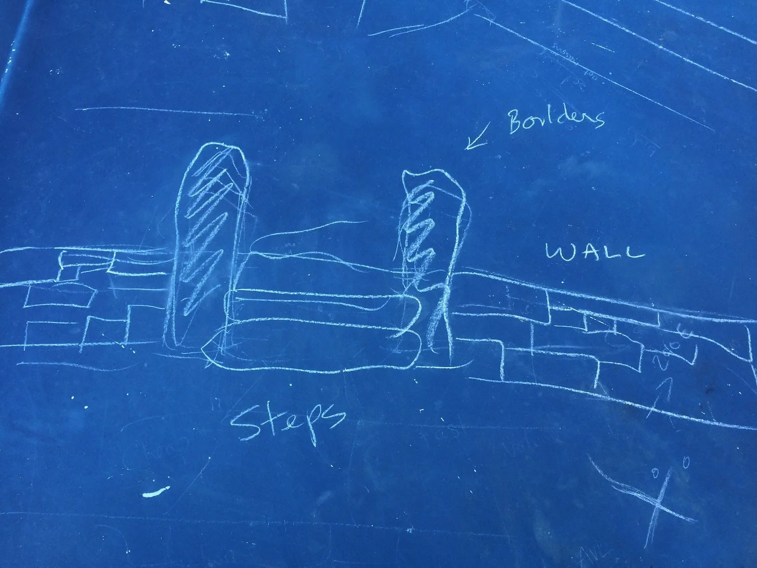 FOTT: blue print of step/entry design sketched on the old blue Ford