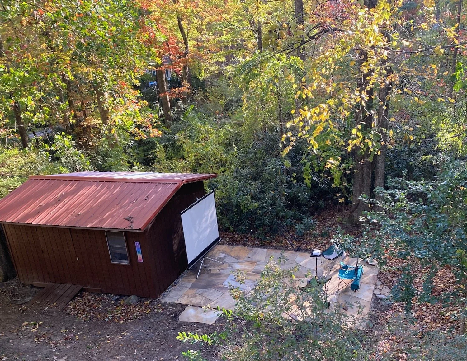 This small patio in Swannonoa was designed for neighborhood movie night