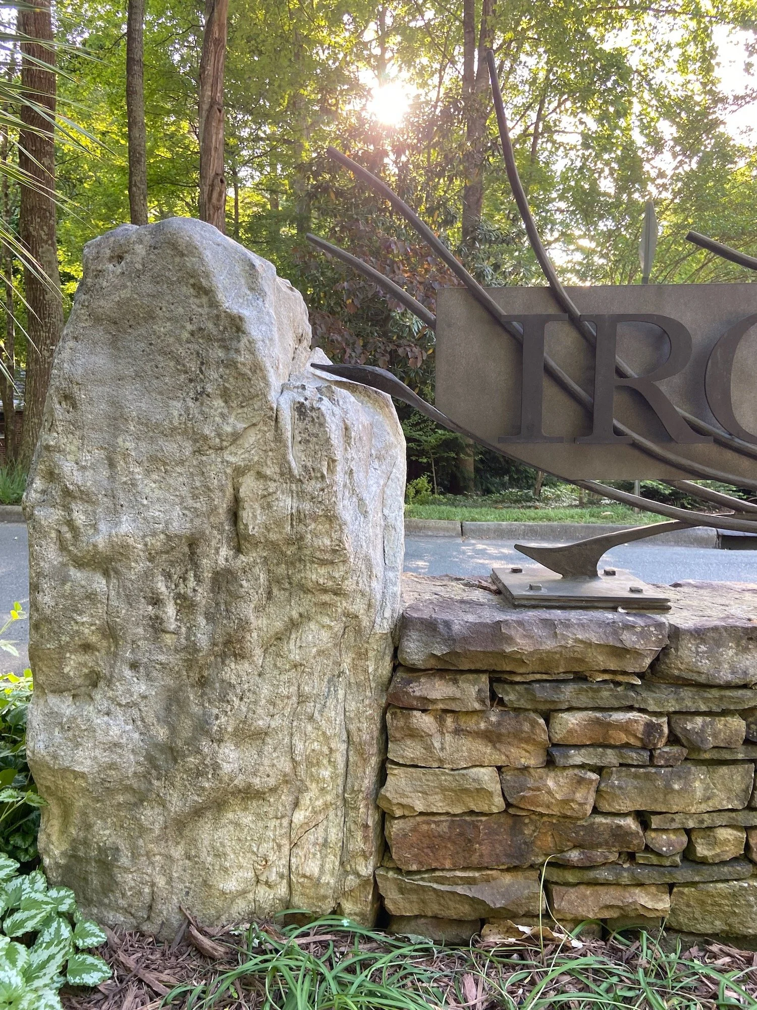 Detail of Ironwoods sign. Metal work by Lynda Metcalfe