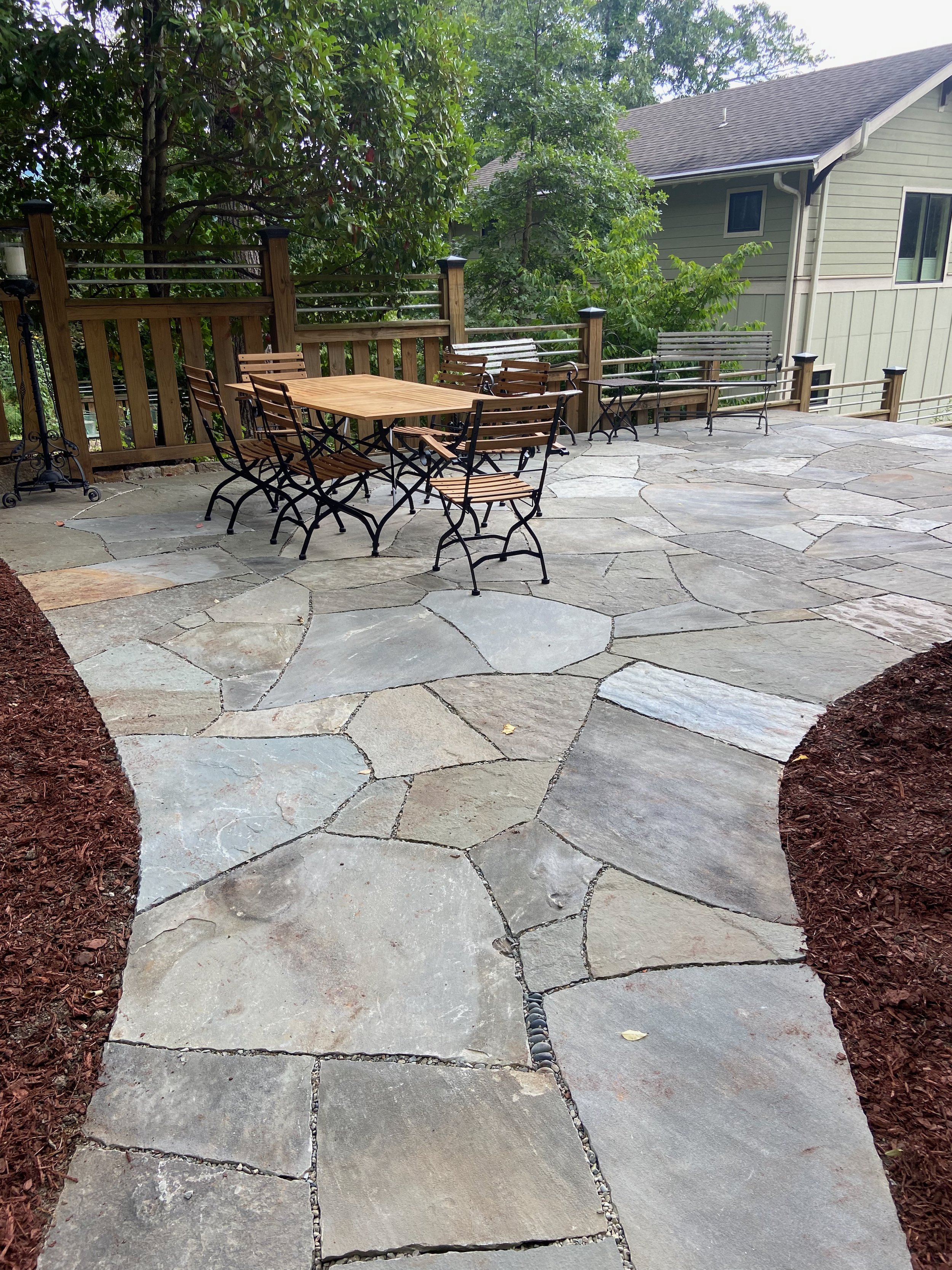 Flagstone patio with outdoor furniture