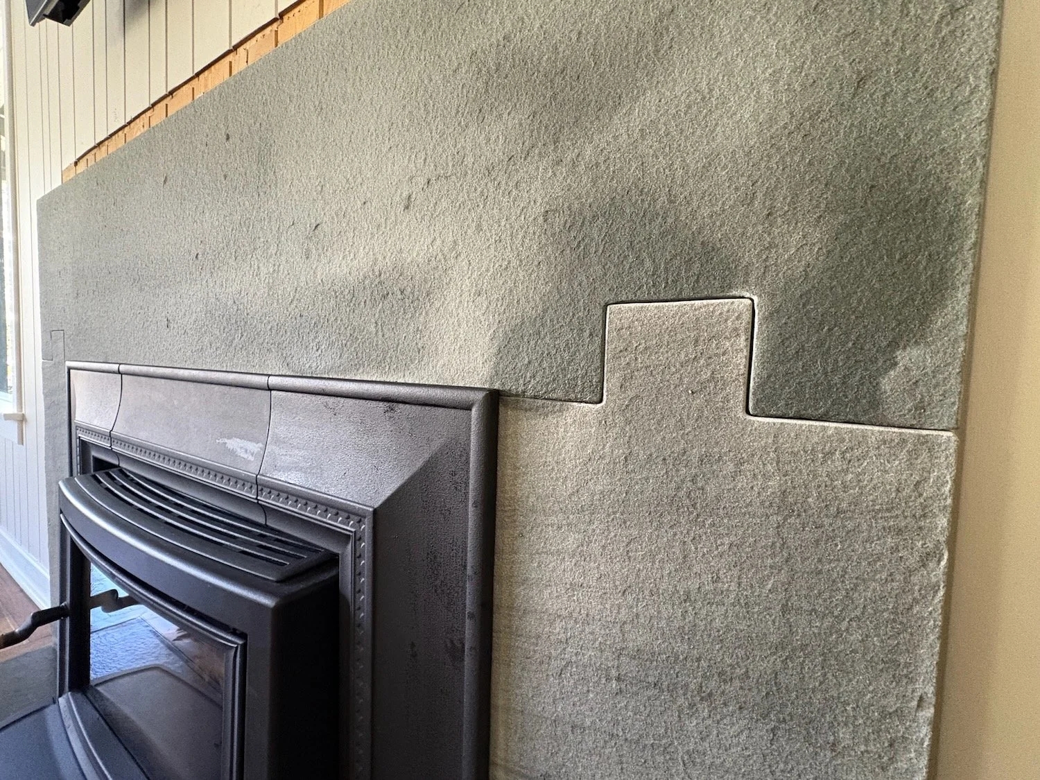 Detail of a bluestone fireplace surround, Biltmore Forest