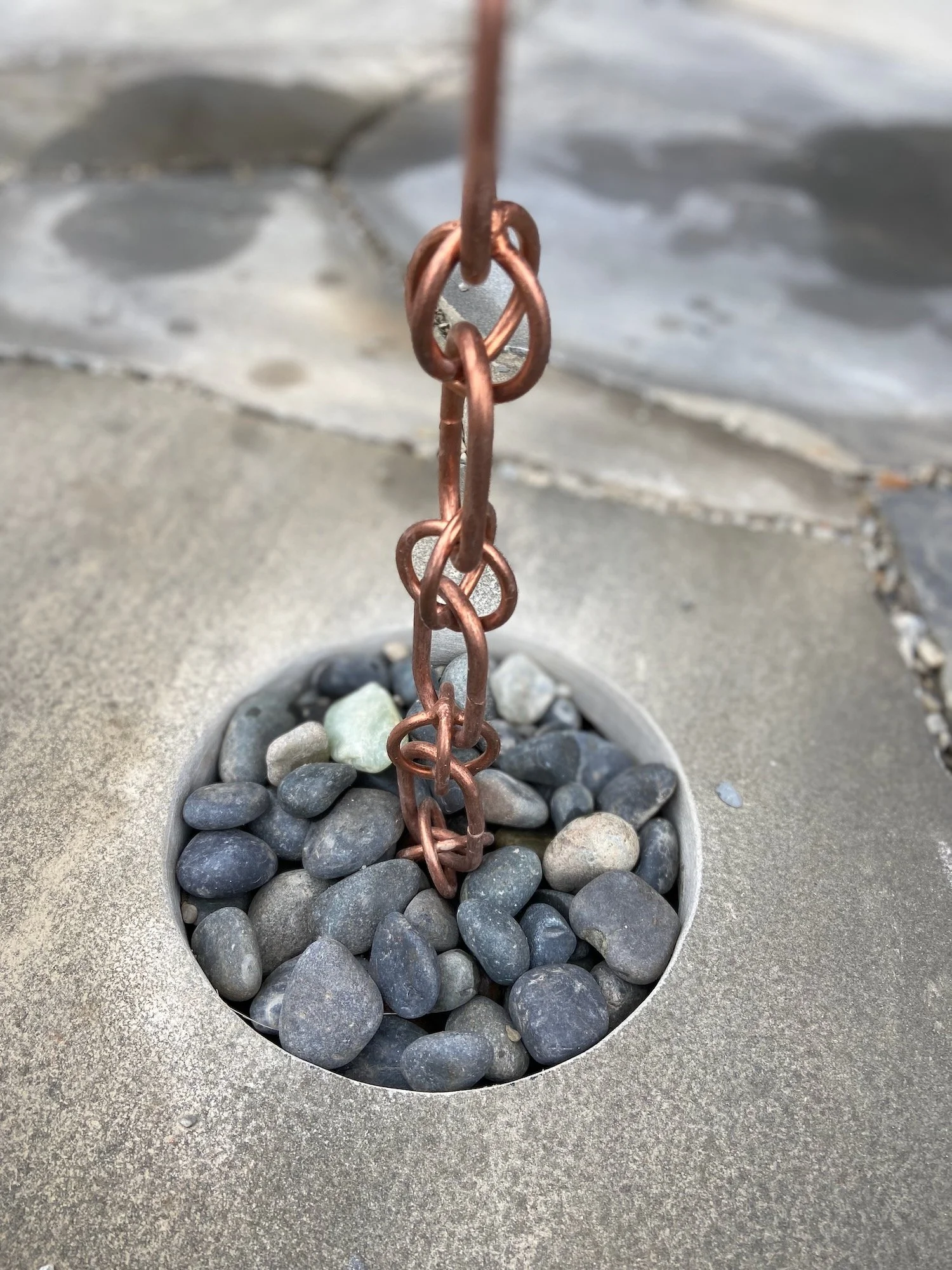 Rain chain in a patio