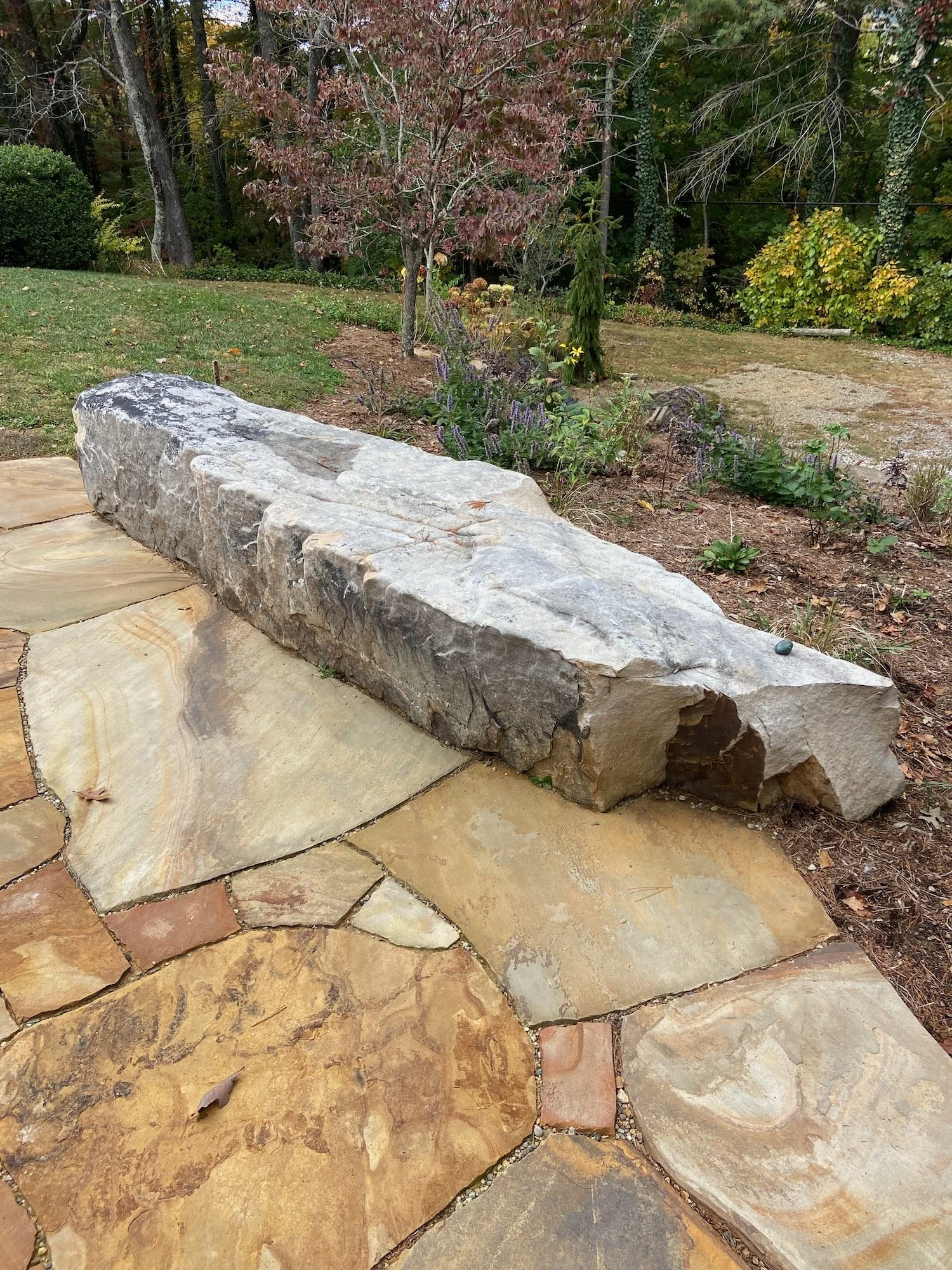 Sometimes a big stone is a bench, 2+ ton chunk of Tennessee sandstone, North Asheville