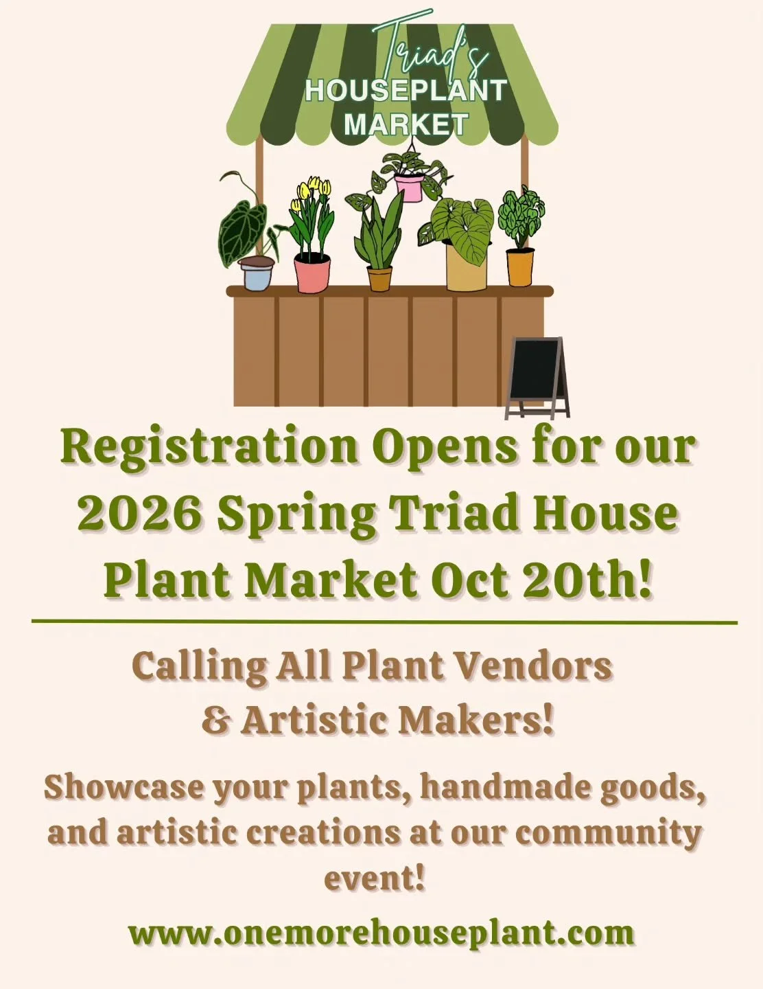 We’re thrilled to welcome back the Triad Houseplant Market for 2026 and next year, it’s bigger and better than ever! 
π±Vendor registration opens October 20th and limited spots will be available! π±
We're accepting indoor & outdoor