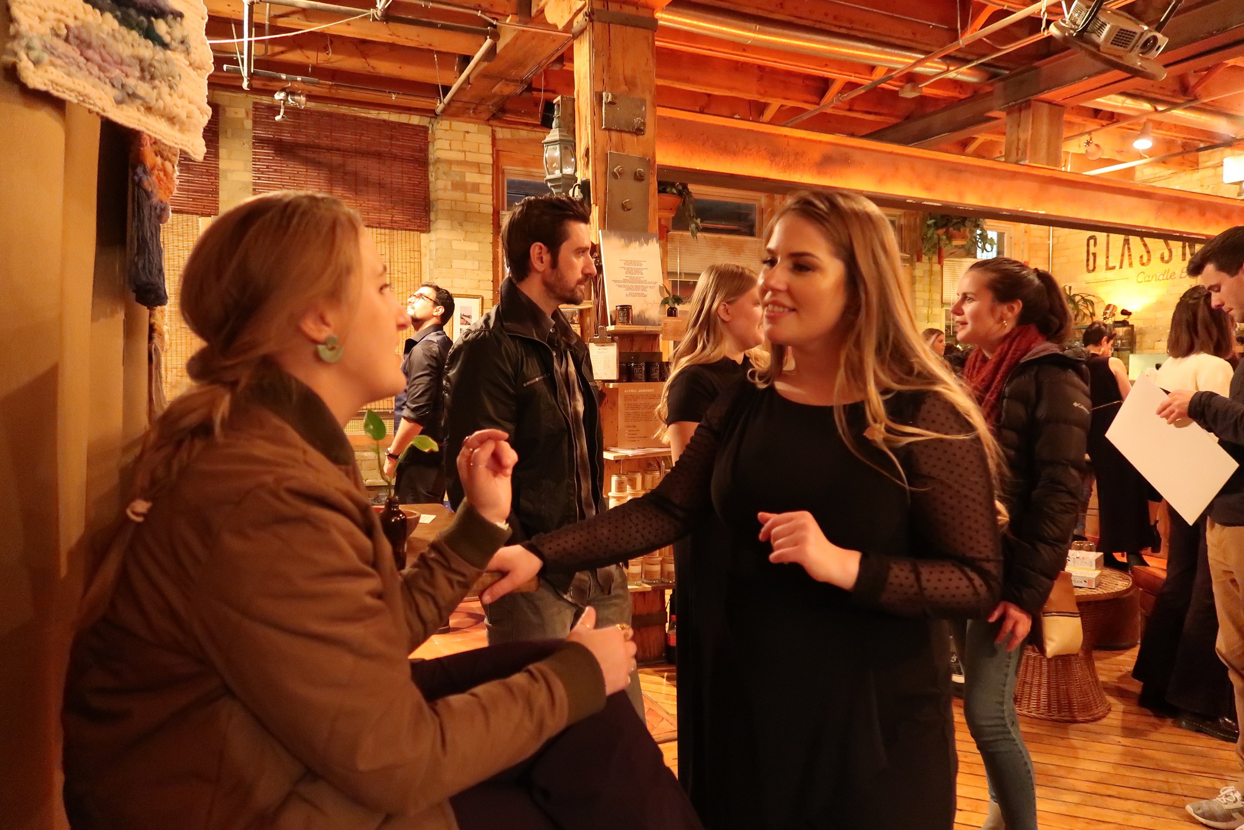  Weaving artist, Sarah Eslyn, of  Good Land Loom  at Hygge: A Pop Up Gallery, curated by Milwaukee artist, Lauren Marie Nitka, at  Glassnote Candle Bar . 