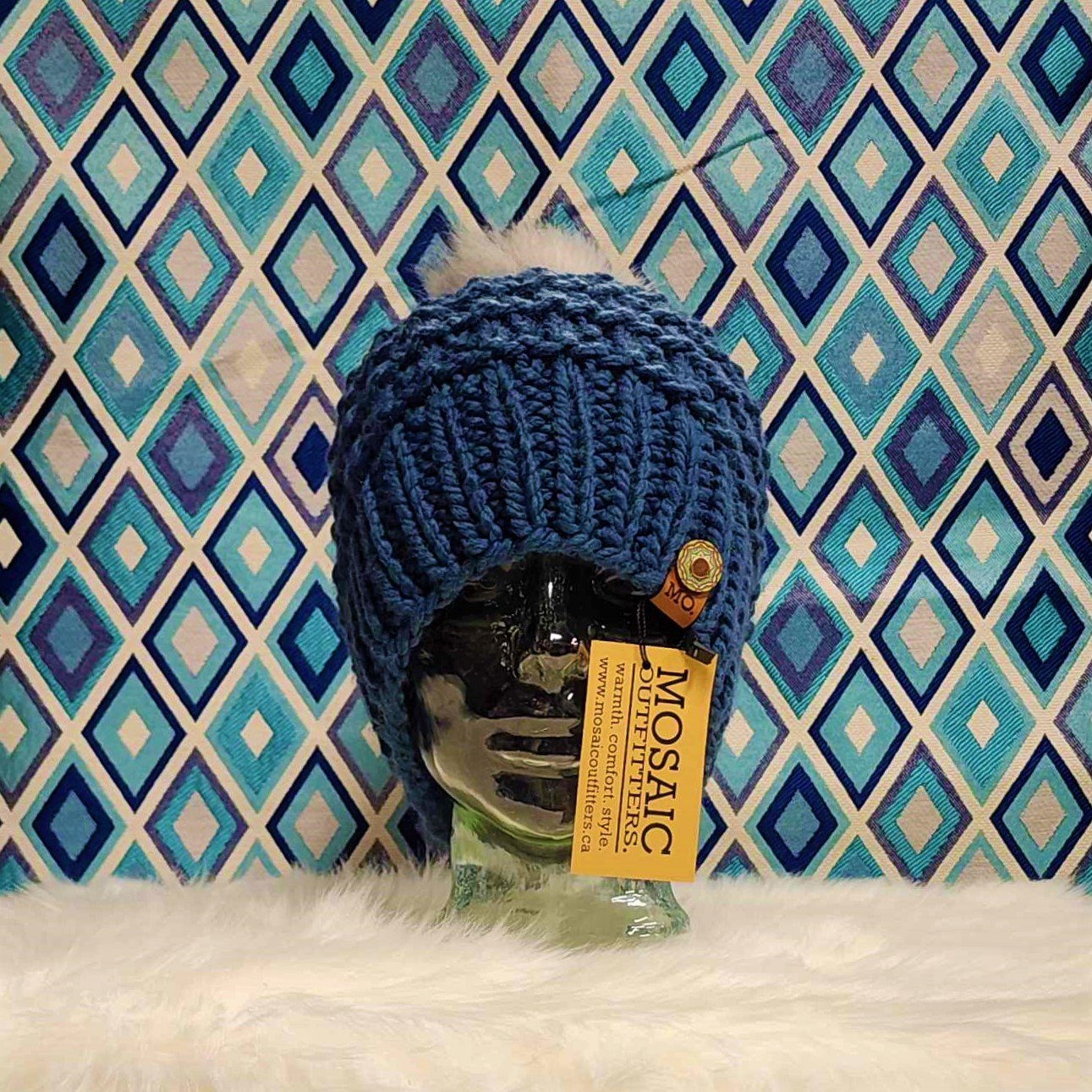 Chunky Knit Toque - Turquoise Crosshatch