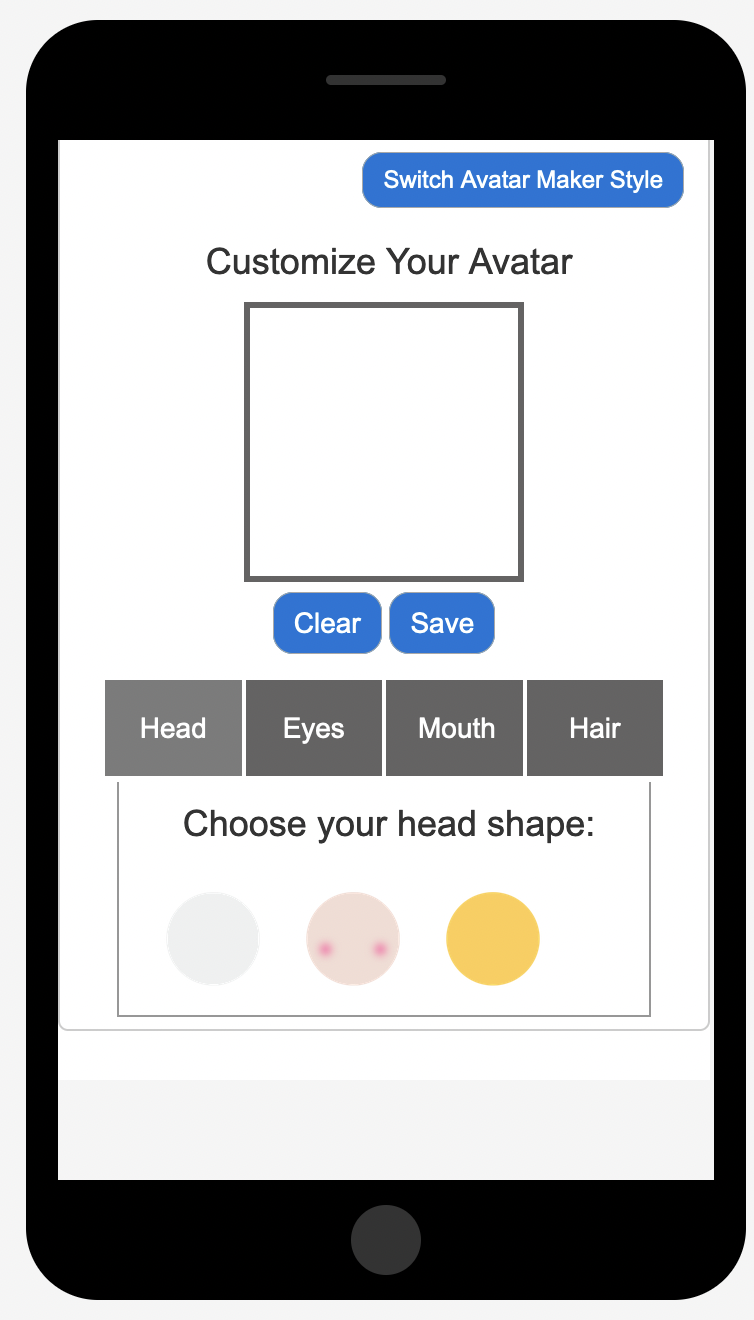 Avatar Customization Page of the Prototype