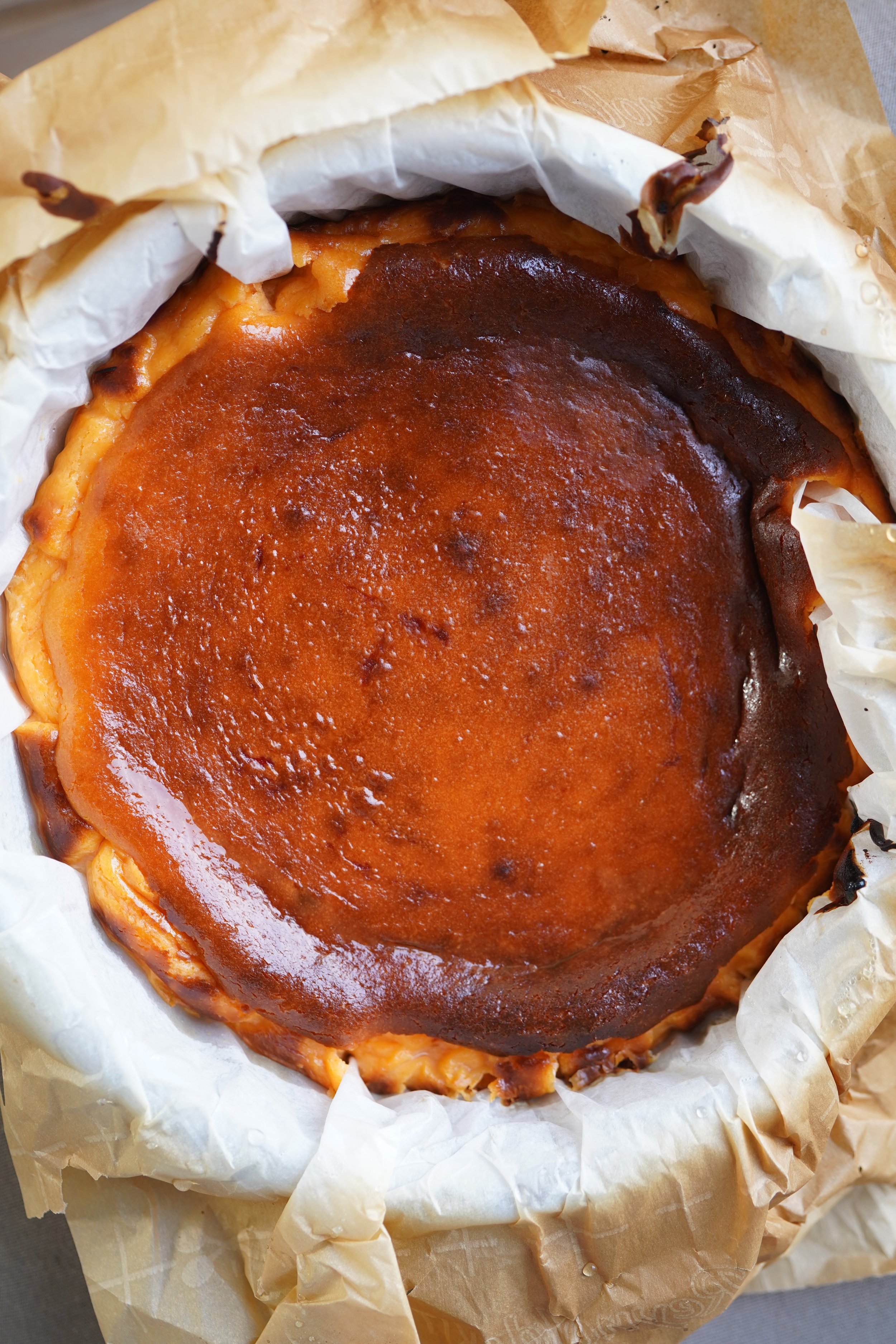 gochujang basque cheesecake top down view