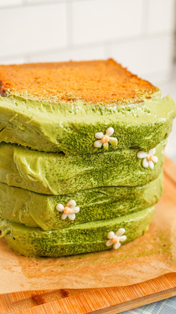 sliced pumpkin matcha loaf