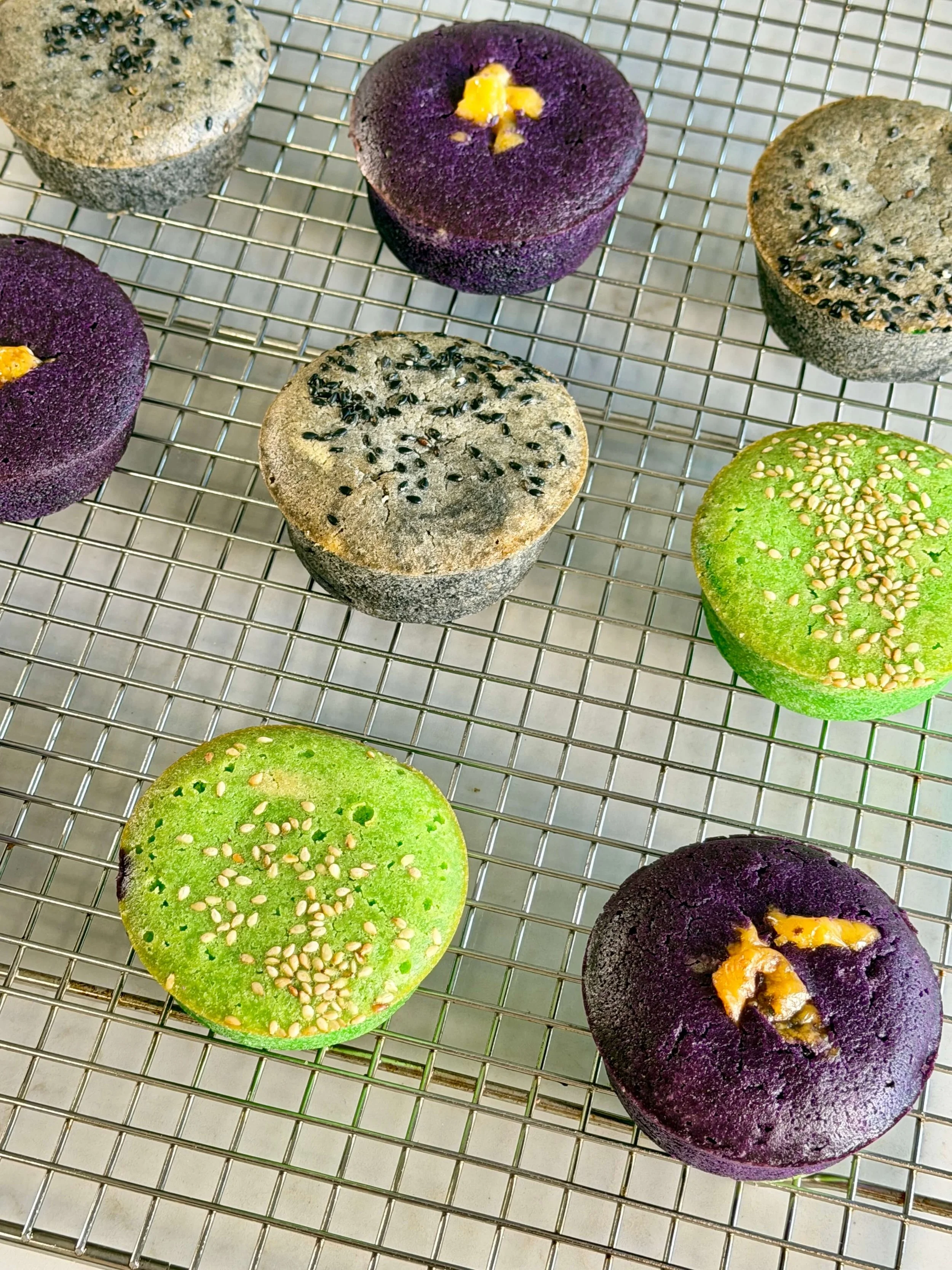 Mochi muffins on a wire rack