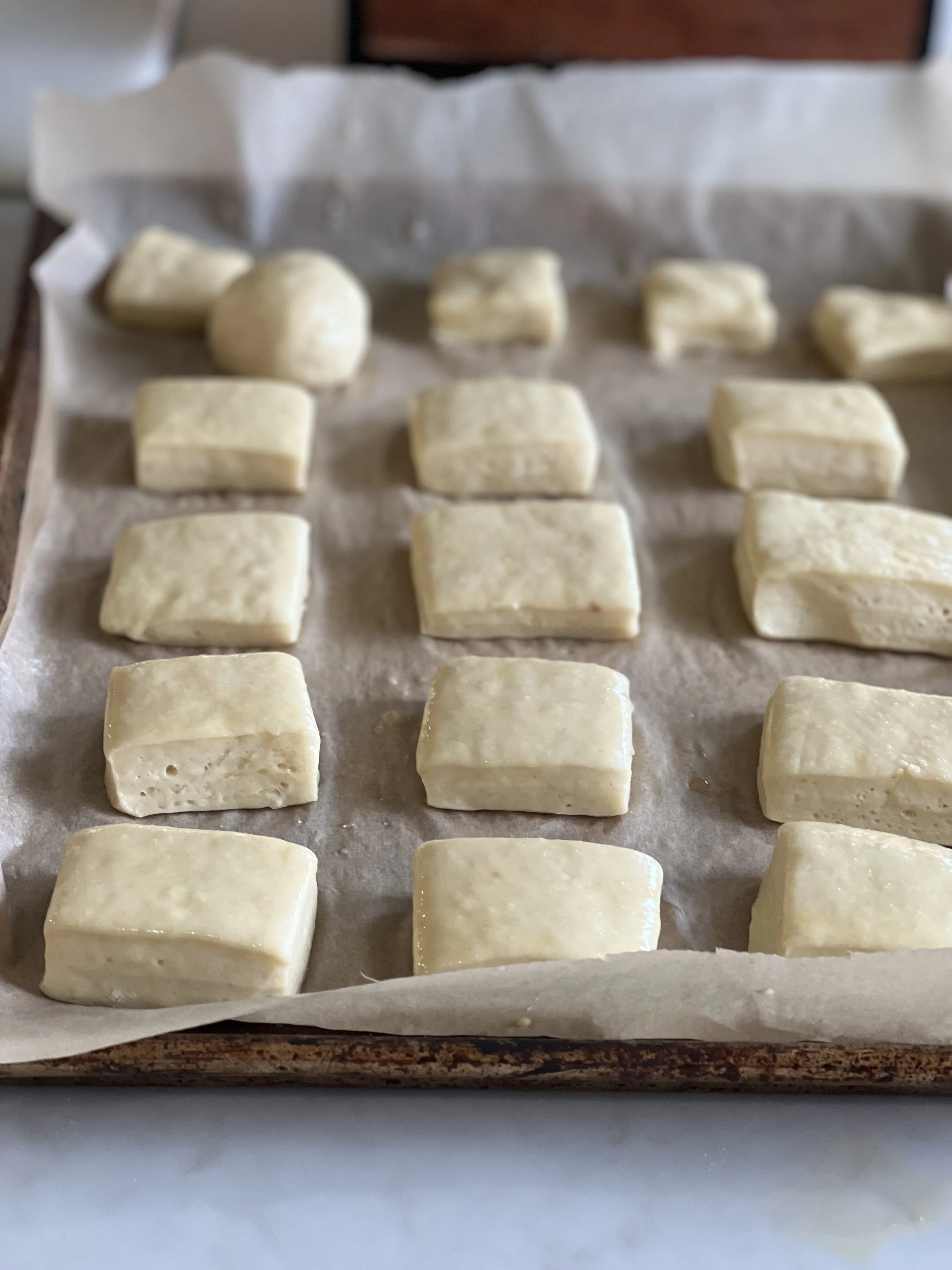 Pave milk bread dough before baking