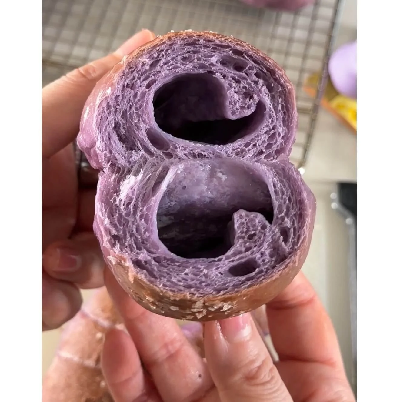 center of ube salt bread