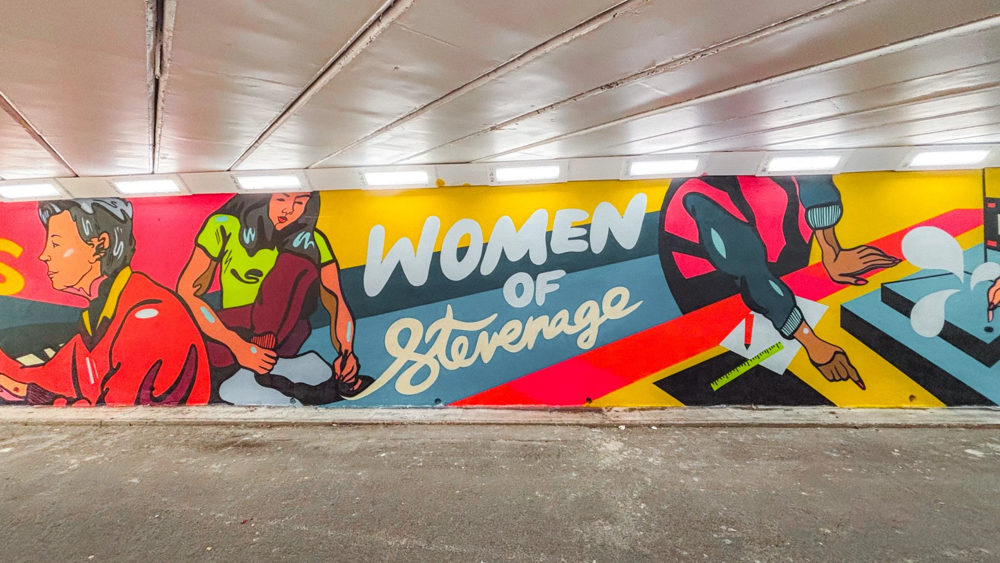Women in Stevenage mural by artist Molly Hankinson, celebrating the strength and resilience of women through public art.