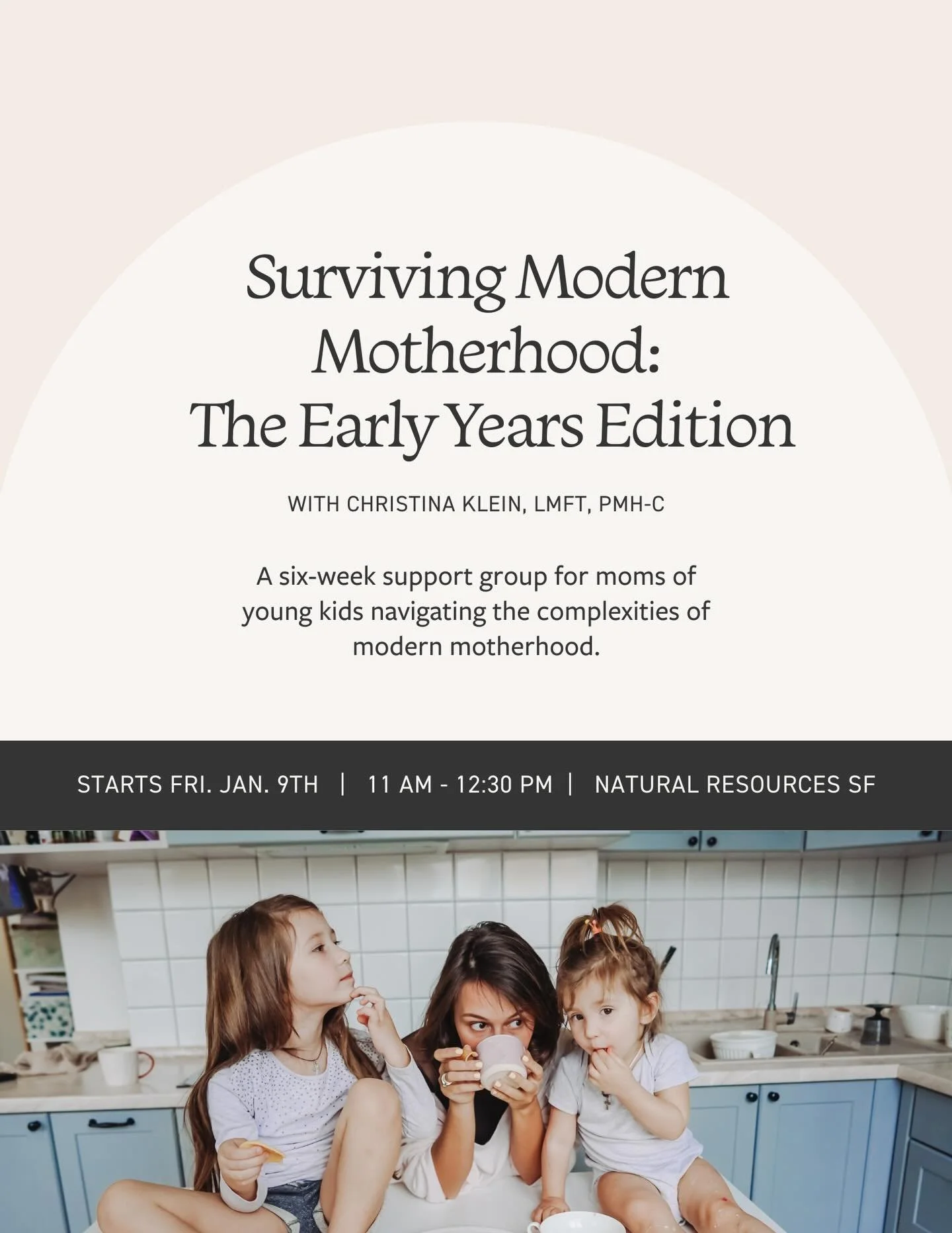 The next Surviving Modern Motherhood series starts this Friday!

A six-week support group for moms of young kids navigating modern motherhood.

Fridays 11 am - 12:30 pm | Natural Resources SF

Link in bio to sign-up