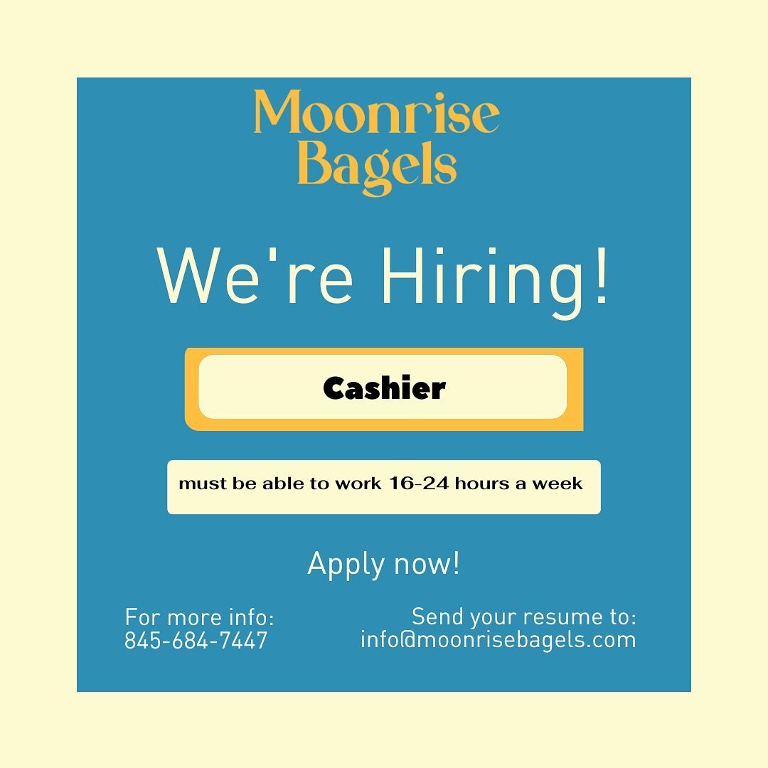 Do you enjoy friendly conversations and delicious food? Join our team! We&rsquo;re hiring TWO cashier positions. Email info@moonrisebagels.com with your resume for more information.