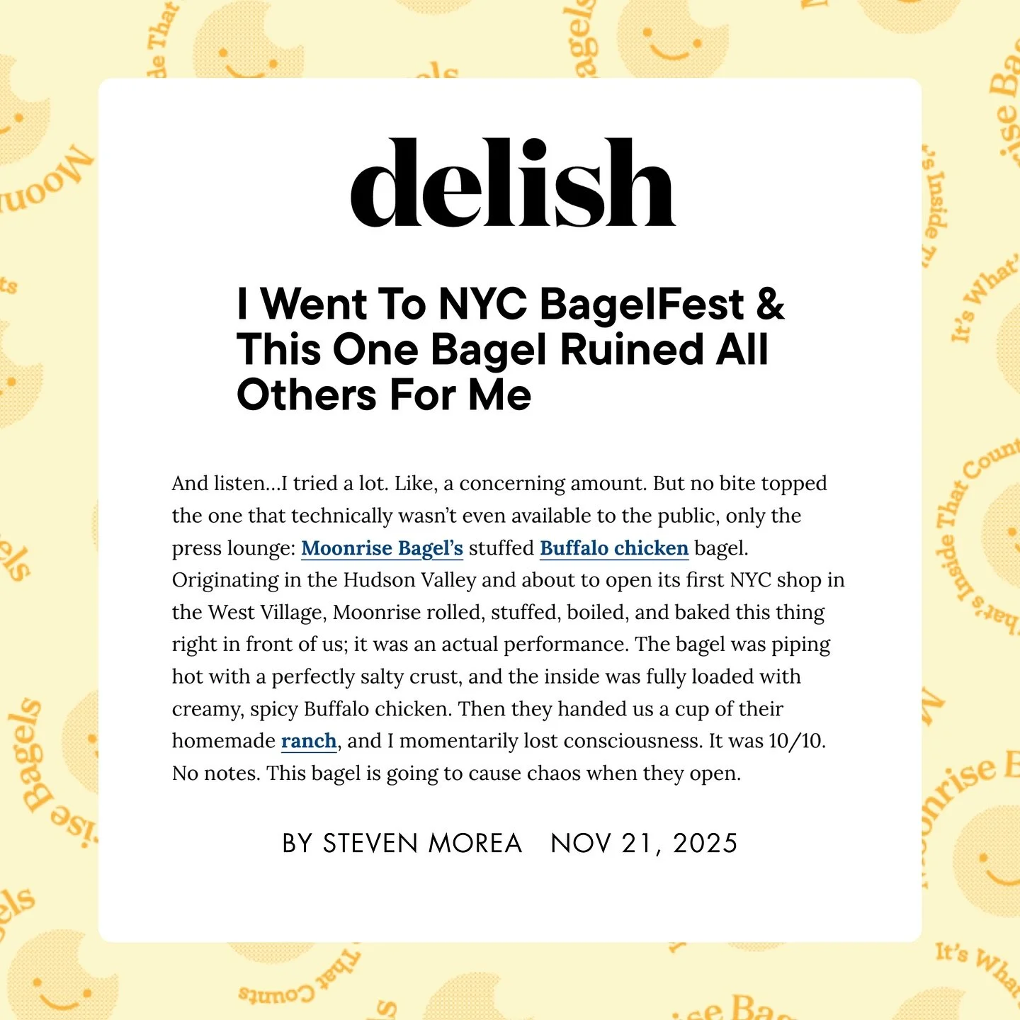 Causing chaos since 2021 😂💙🫶😭

Thank you @delish @stevenmorea for these amazing words! We weren&rsquo;t able to participate in @bagelfest this year as it was too much with our NYC opening but @roryelizabethh &amp; @bagelambassador helped us creat