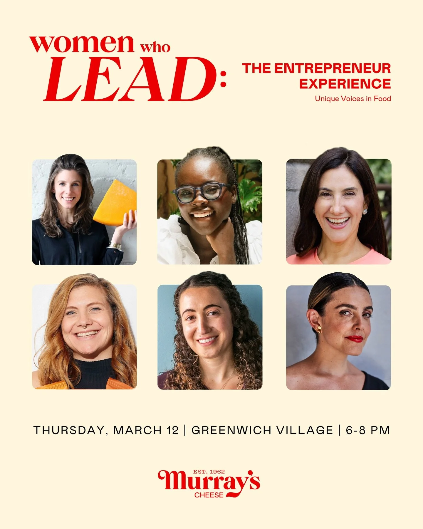 Honored to be part of this incredible group of entrepreneurs in food ✨

On March 12th, join me at Murray&rsquo;s Cheese for an honest conversation about building a business in the food space &mdash; the wins, the challenges, and everything in between