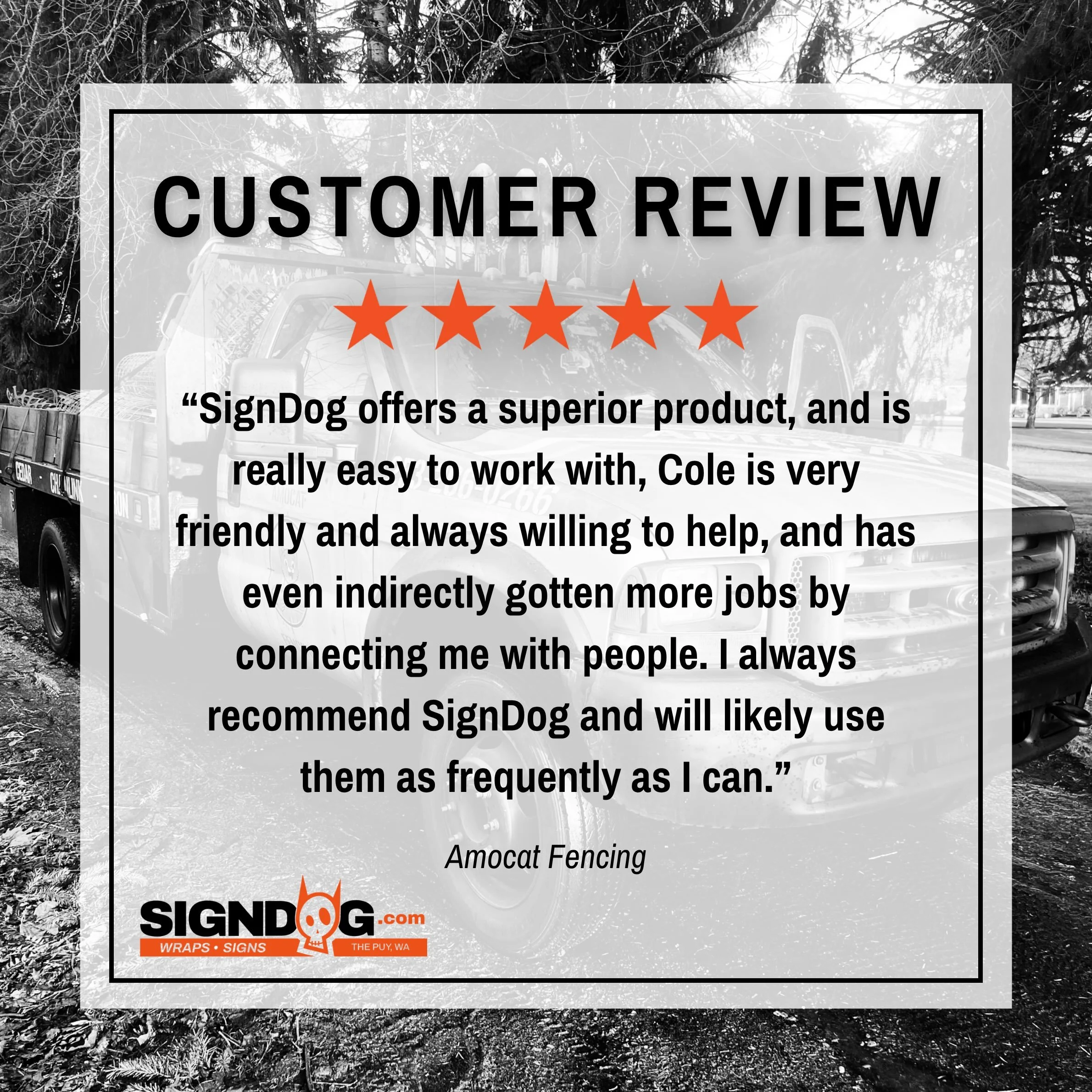 Customer Review Spotlight: A big thank you to Amocat Fencing for taking the time to leave us such a kind review. 🥹🫡 We truly appreciate the feedback and the opportunity to work with you!
-
#SignDog #CommercialSignage #VehicleWraps #Puyallup #Tacoma