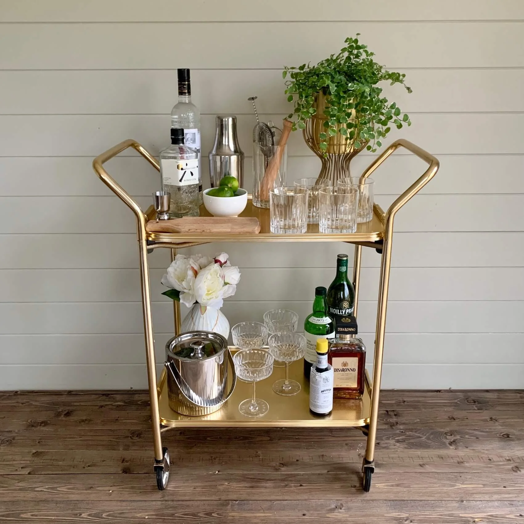 Vintage Gold Drinks Trolley/Bar Cart, Dressed