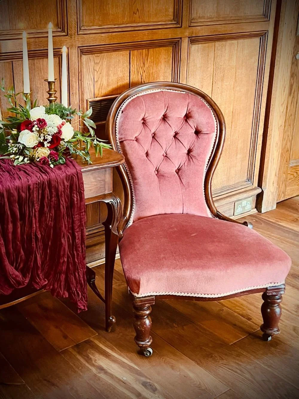 Victorian Nursing Chair in Pink Velvet