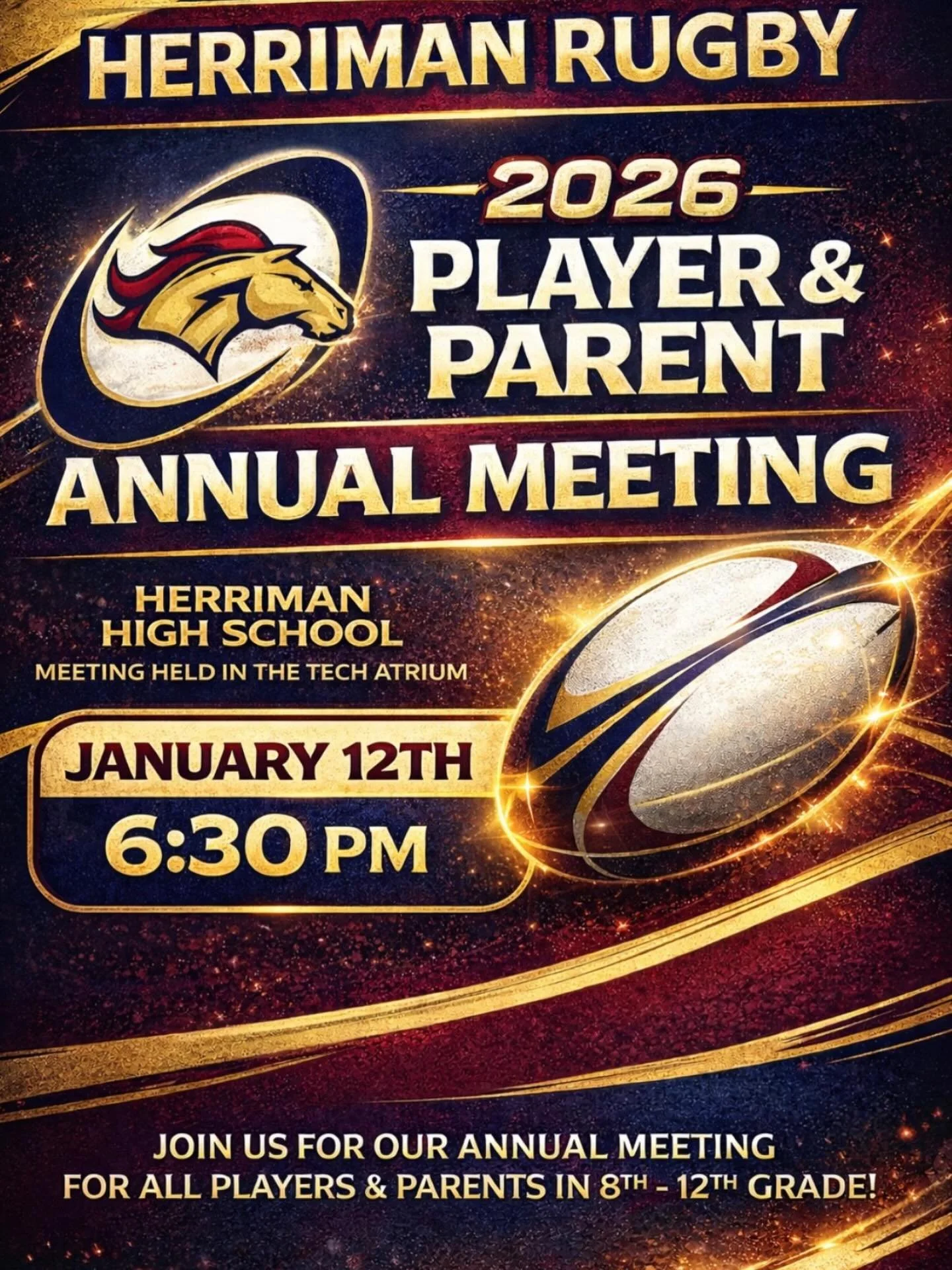 Join us for our Annual Parent/Player Meeting on January 12th to get important details and dates for this upcoming Spring season! Meeting will be held at Herriman High School in the Tech. Atrium!

We can&rsquo;t wait to see you all there! 🙌🏽