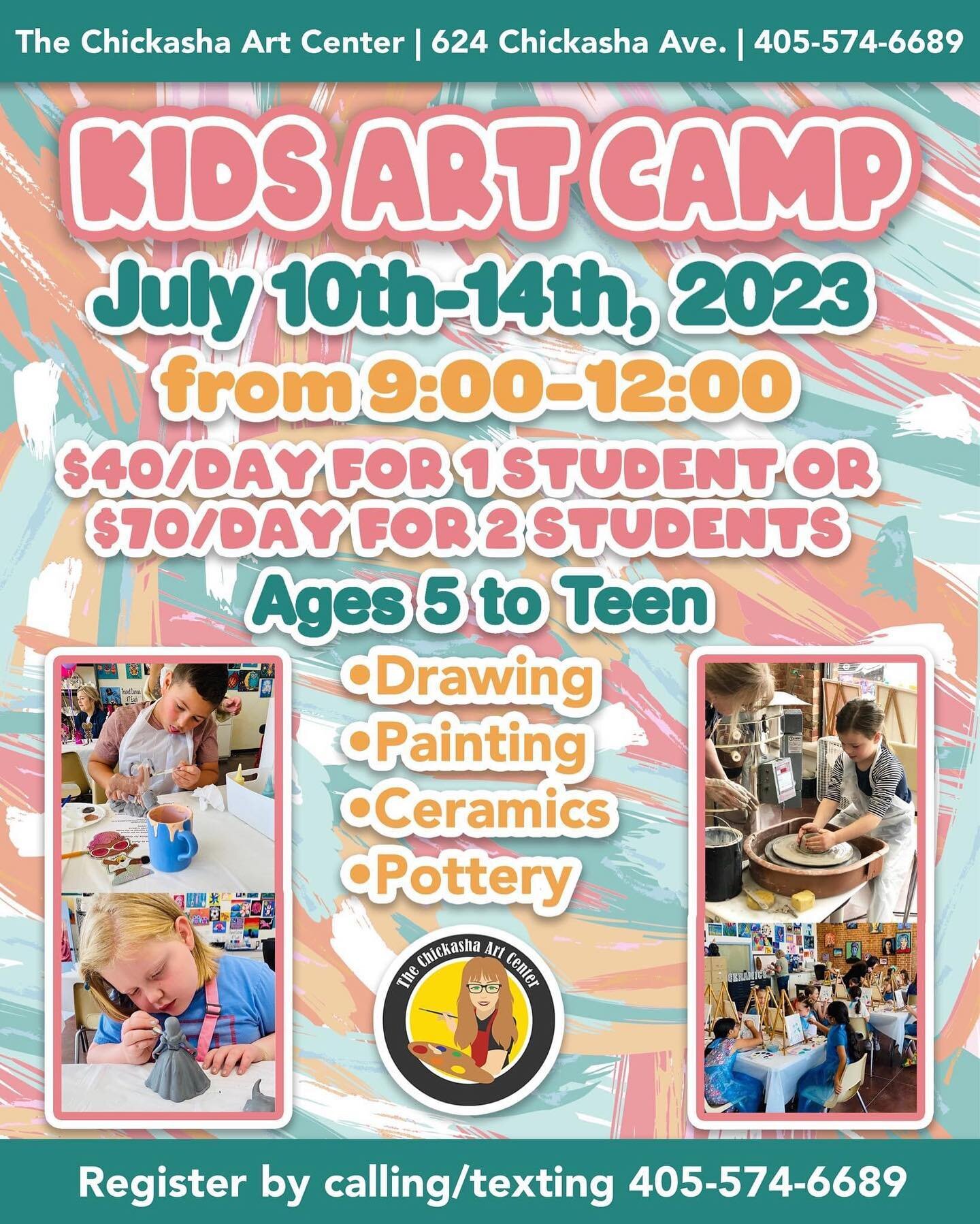 Join us for our Summer Kids Art Camp from July 10th-July 14th, 2023 from 9:00am-12:00pm daily. Students will have the opportunity to explore all different art mediums including drawing, painting, ceramics, and pottery on the wheel! 🎨
-
Sign up by ca