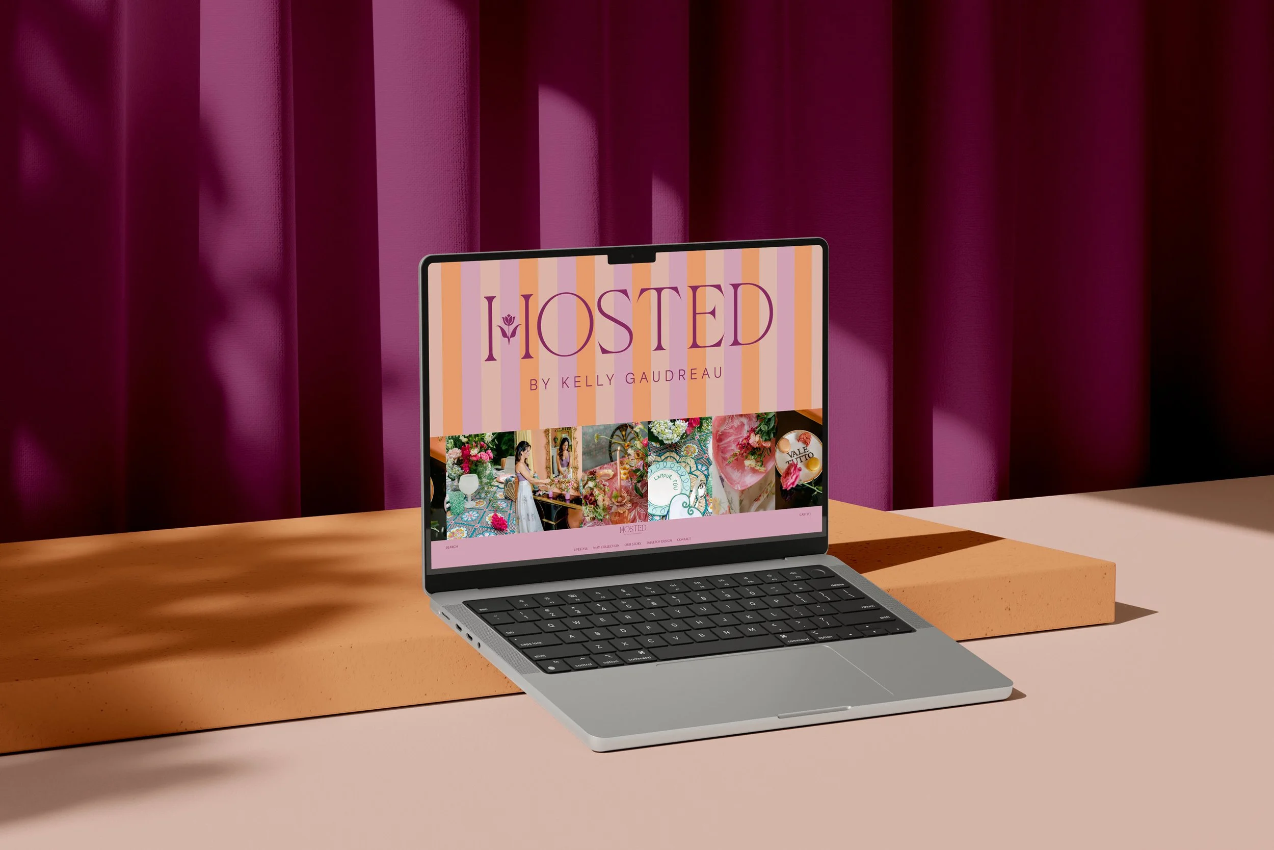 Hosted by Kelly Gaudreau Shopify e-commerce website shown on laptop mockup