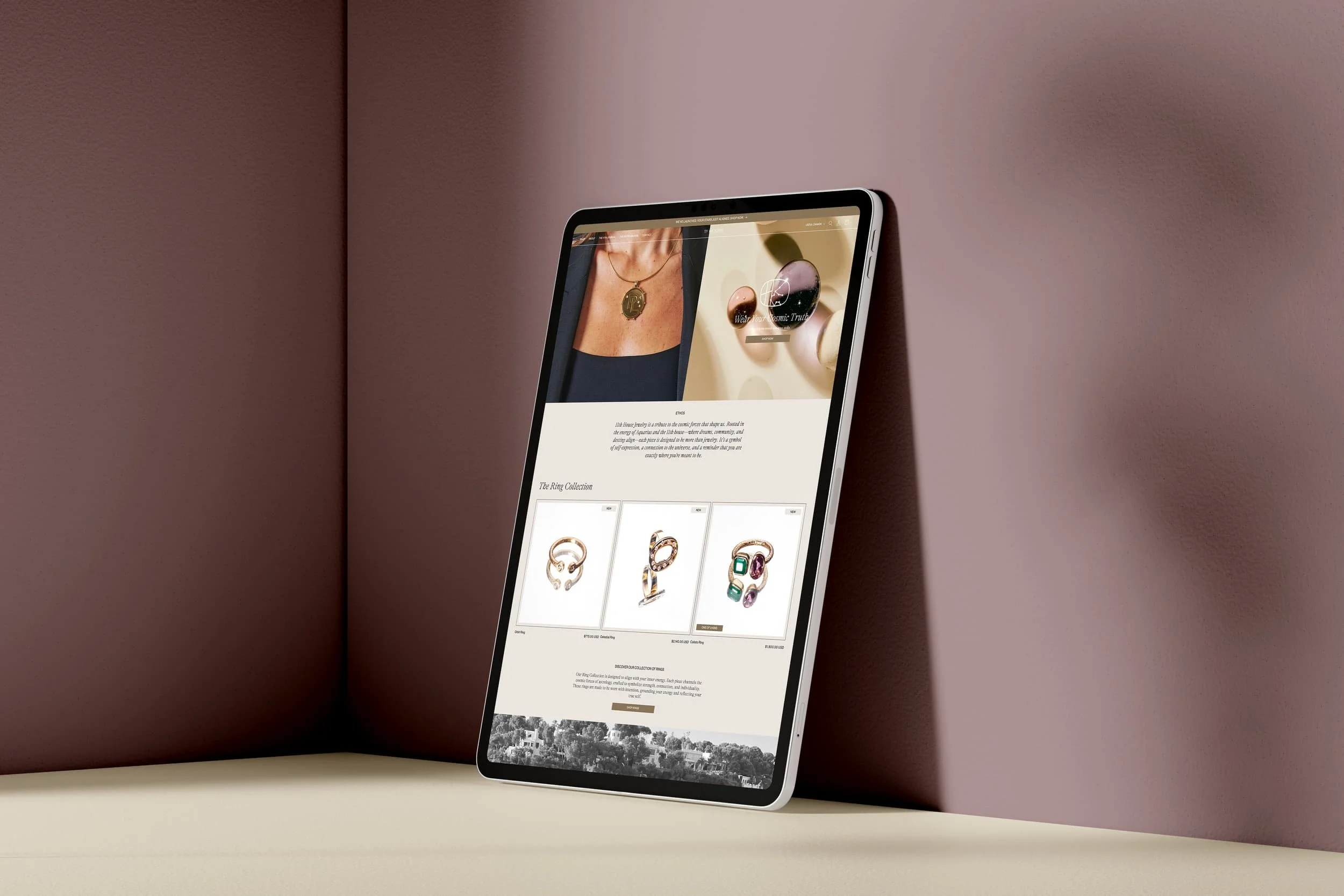 shopify website for 11th house studio jewelry brand