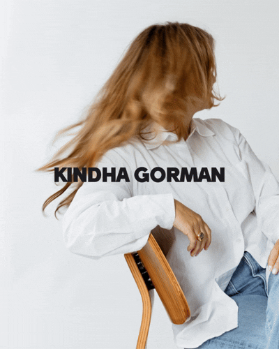 Kindha Gorman brand identity featuring bold typography and portrait photography by Amanda Thirkill for her communications consulting business
