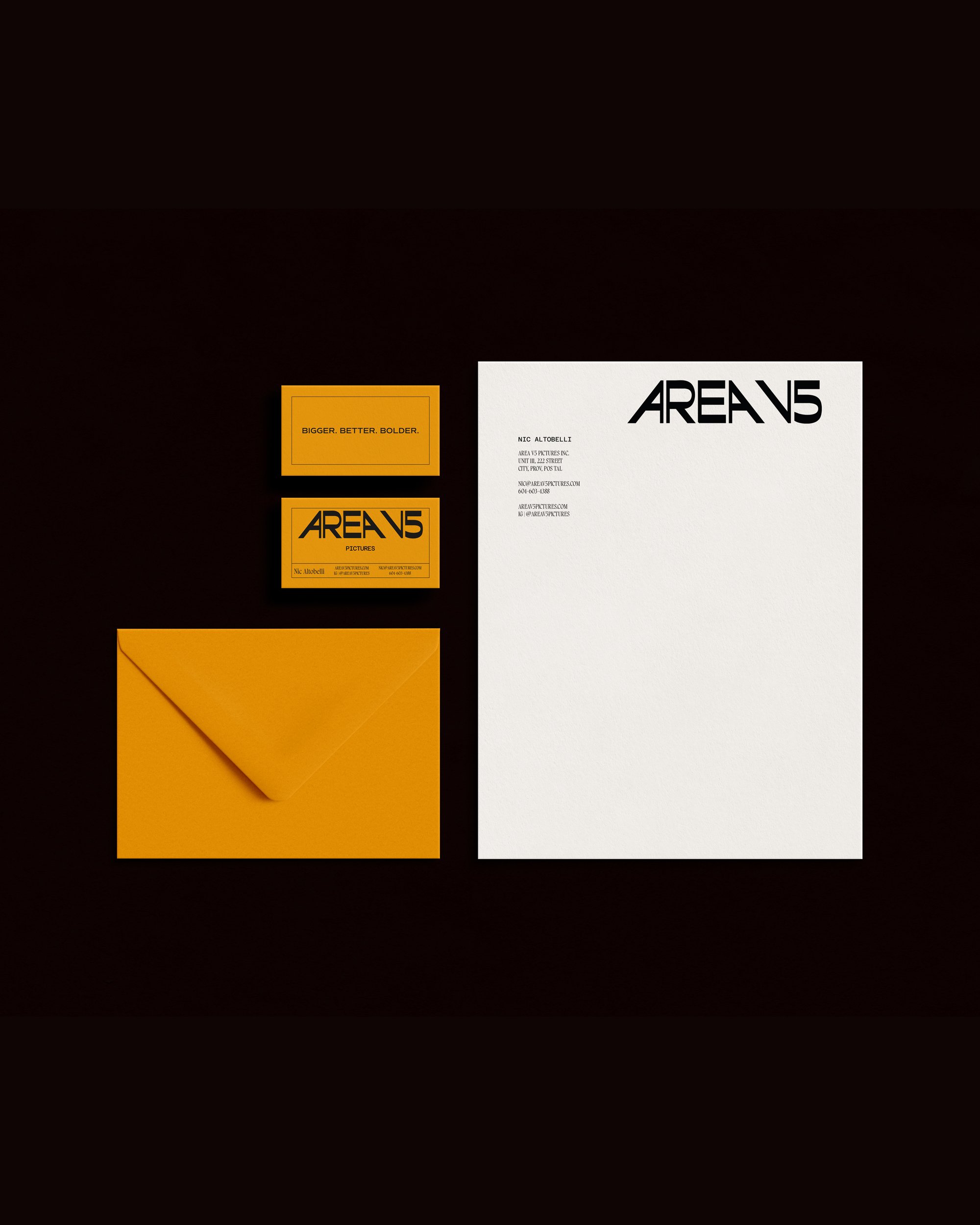 AREA V5 Pictures branded print collateral