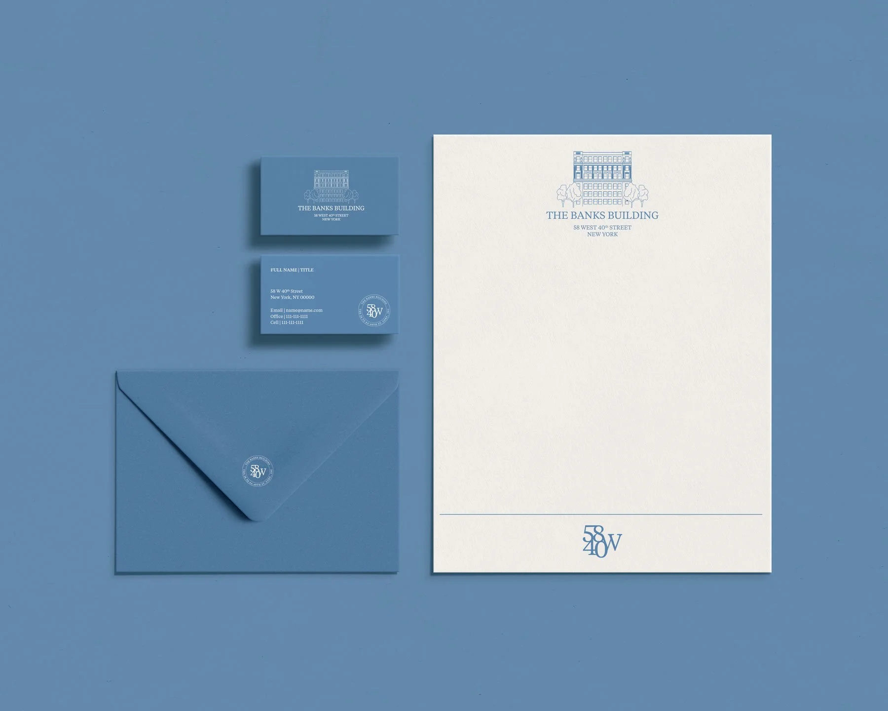 The Banks Building at 58 West 40th Street in New York City with custom brand identity by Ash Izsak Studio