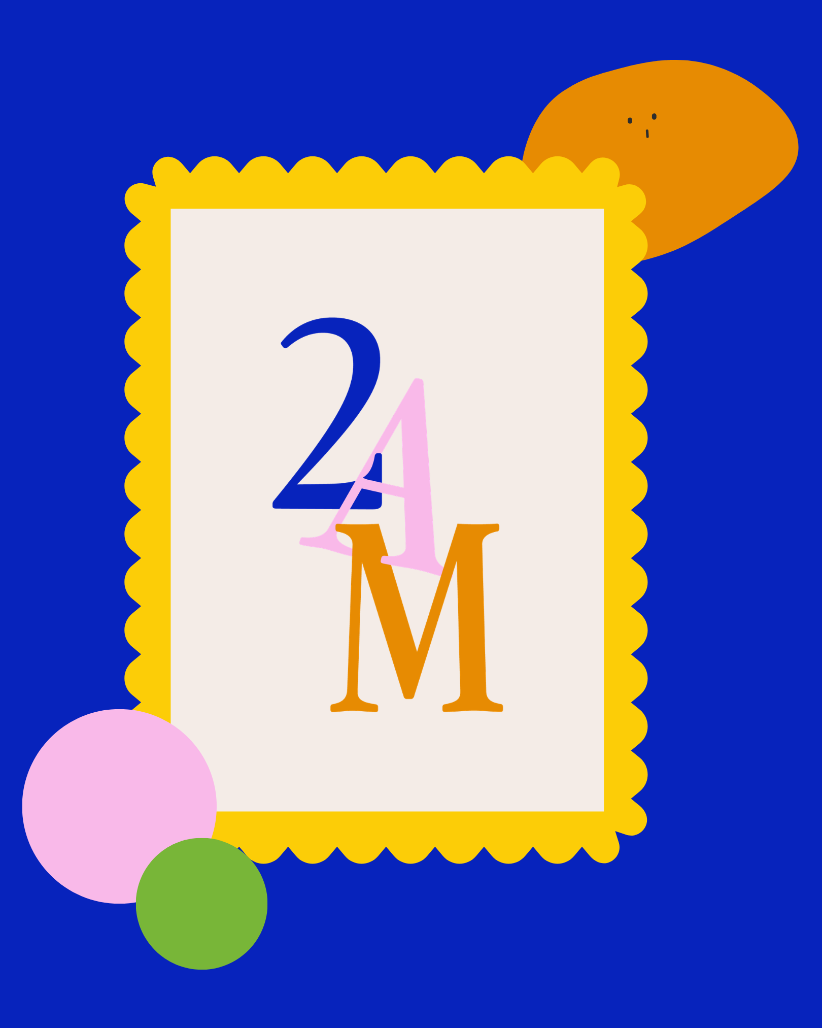 2AM brand identity featuring colourful typography, graphic shapes and custom logo design