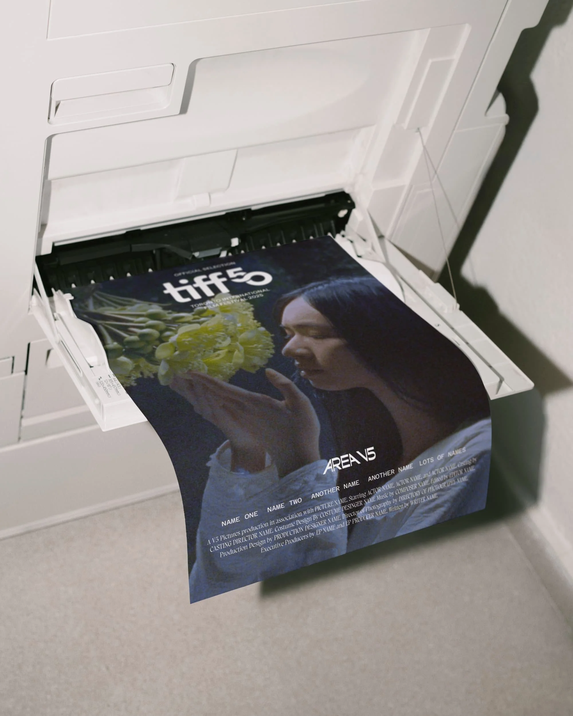 A film poster mockup for AreaV5 Pictures - brand design for a film production brand