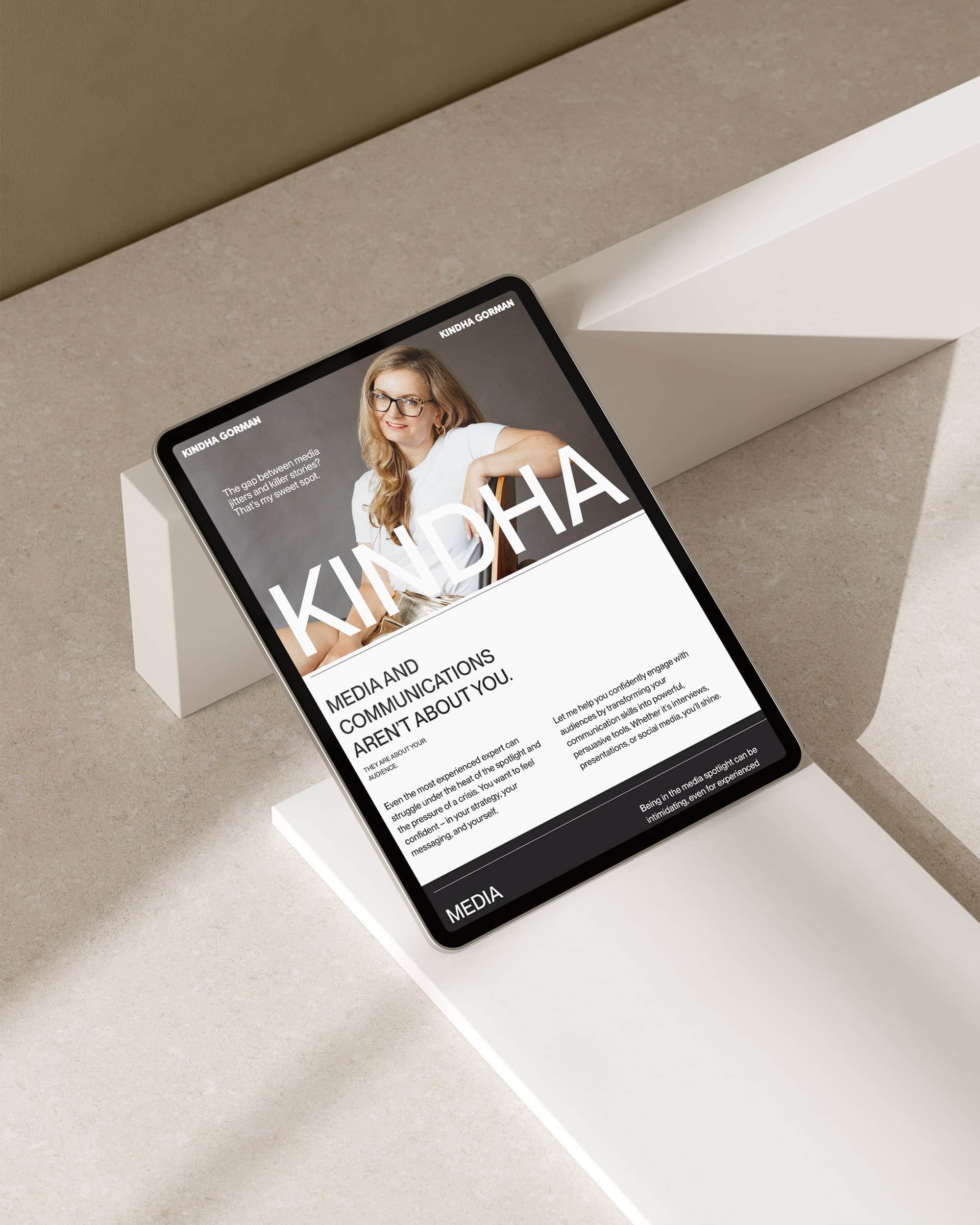 Kindha Gorman media specialist based in Ottawa website design on ipad by ash izsak studio