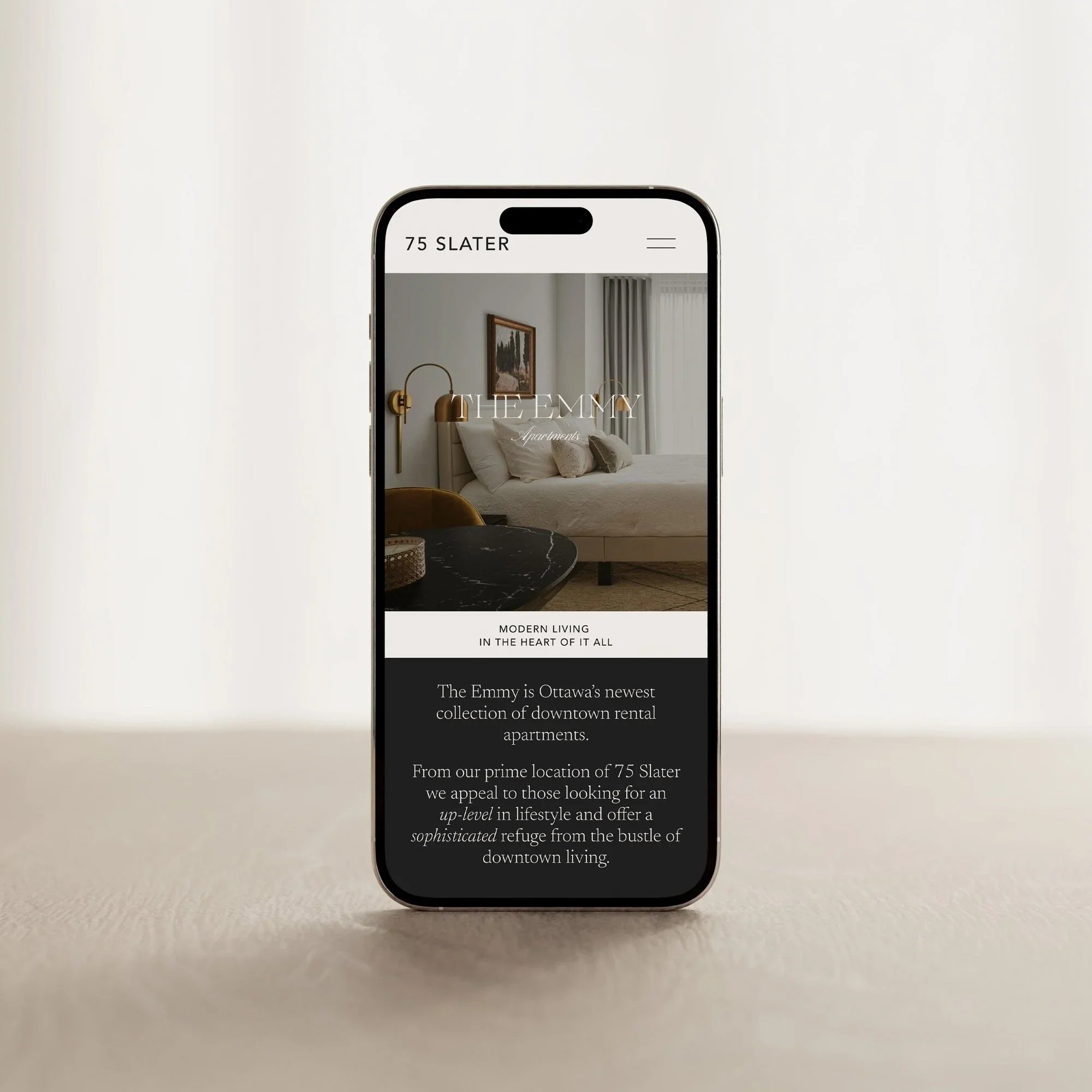 Custom website design for The Emmy, a residential apartment development in downtown Ottawa