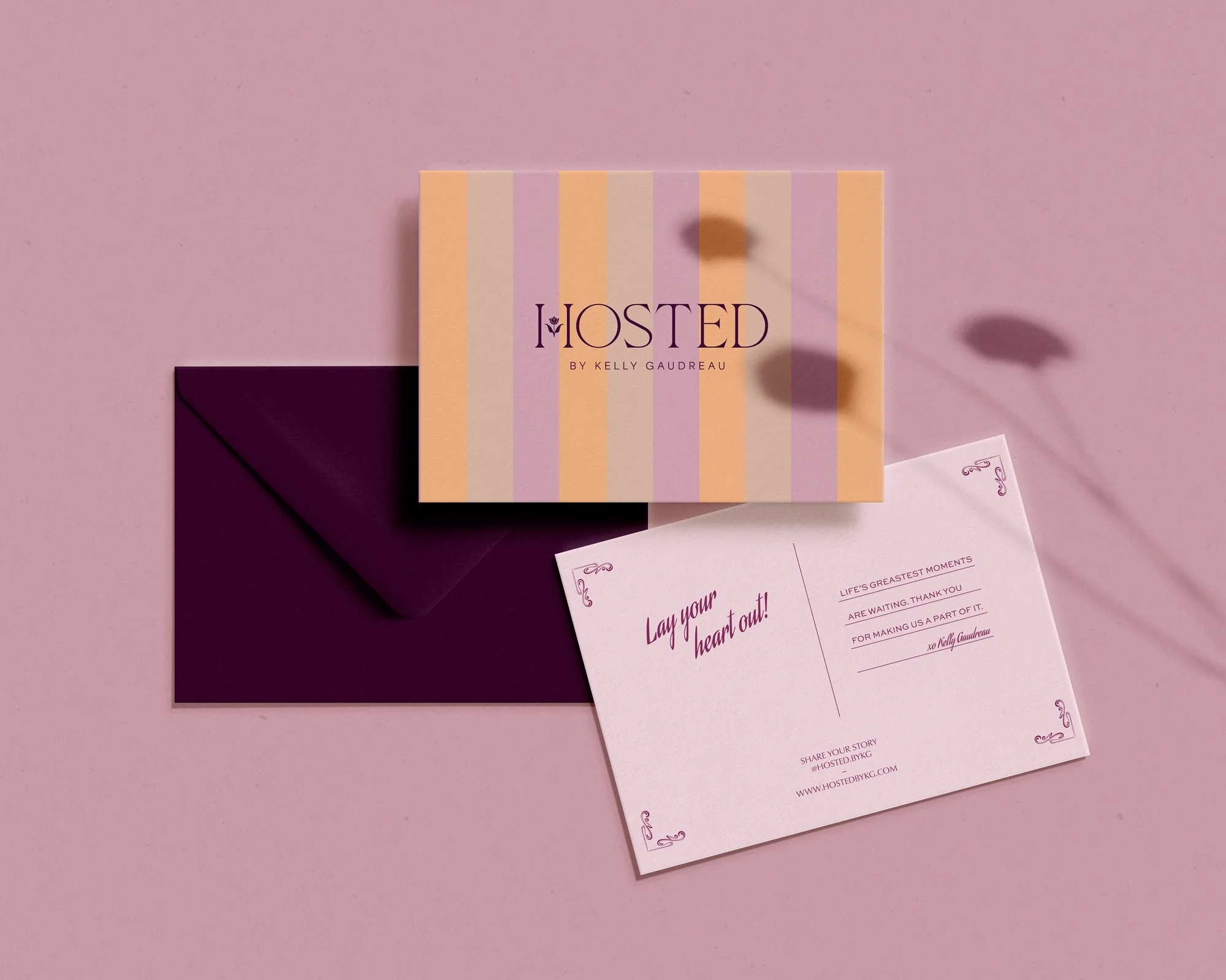 Hosted by Kelly Gaudreau branded stationery and print collateral for Locust Valley home and tabletop shoppe