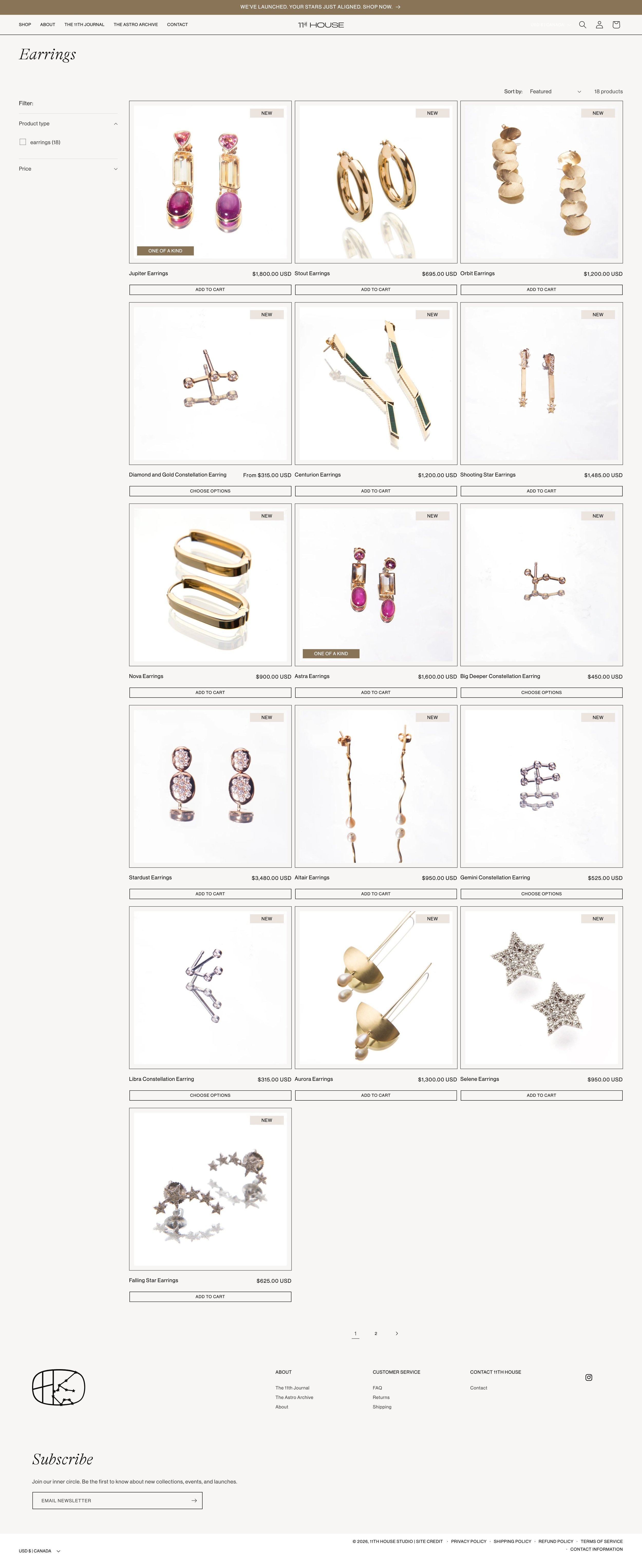 Fine jewelry e-commerce website design for 11th House Studio