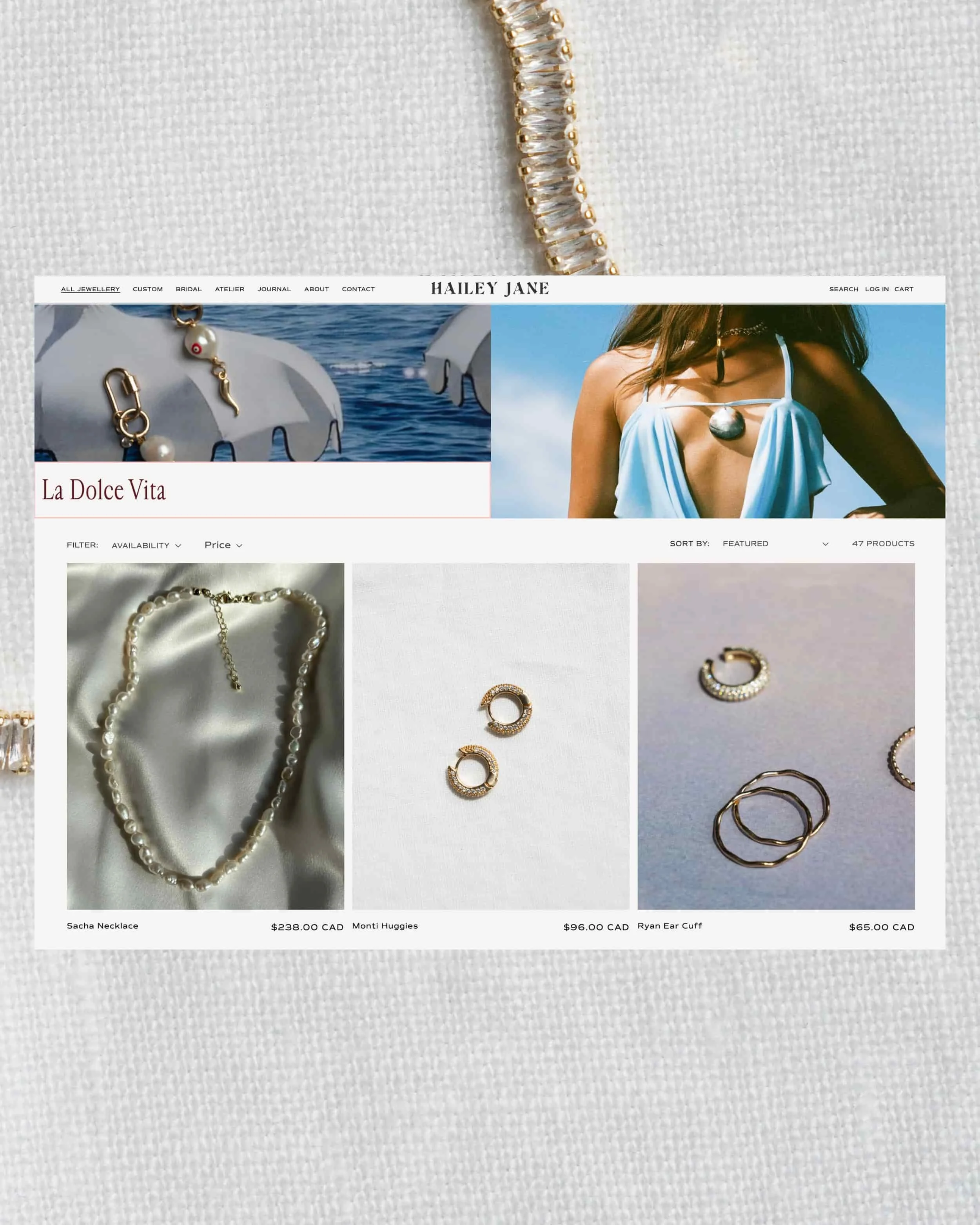 Hailey Jane Ottawa jewellery brand and Shopify website design