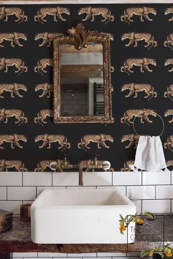 etsy cheetah wallpaper bathroom