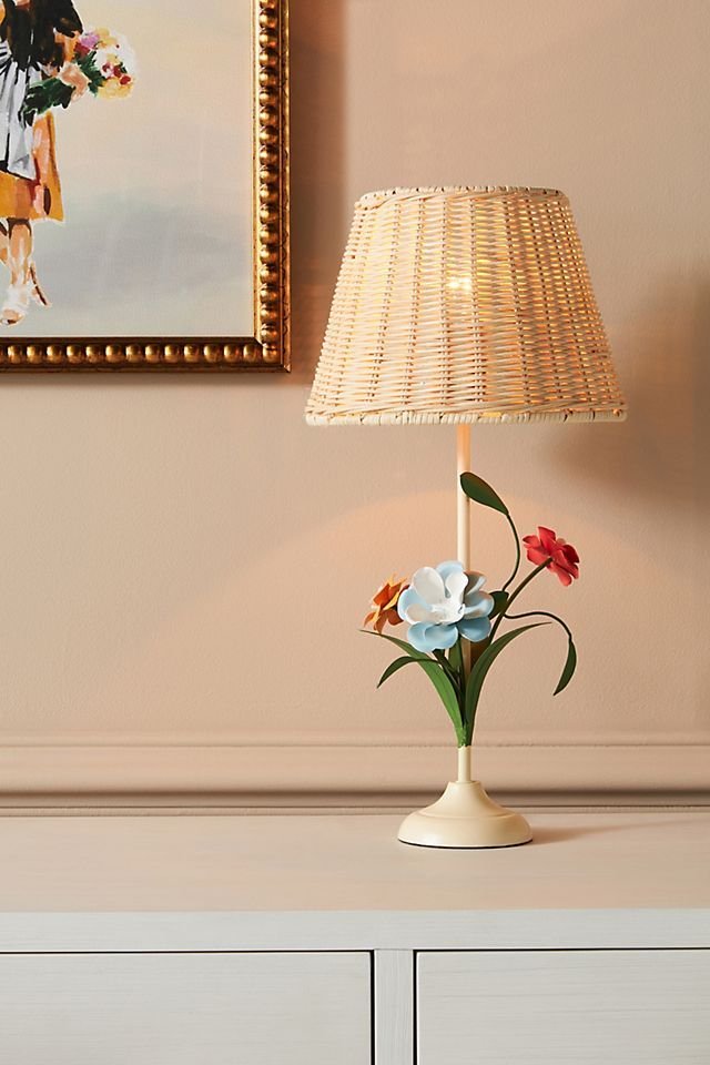  floret table lamp flower lamp with rattan shade anthropologie 