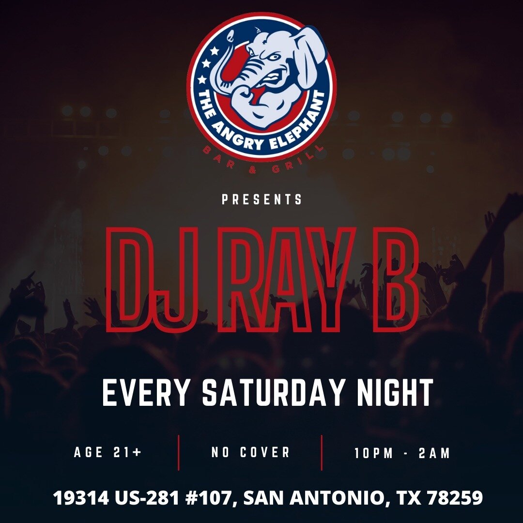 You know Saturday night is going to be lit when you mix DJ Ray B with the great food and drinks we've got at Angry Elephant. We can't wait to party with y'all! 🤩