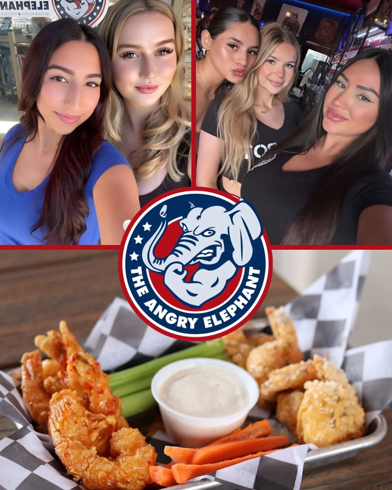 Good food and great company all day at The Angry Elephant 🐘
Start with Happy Hour hanging with Shelby 🐘 &amp; Mads 🐘, then roll into the night with Elise, Bri &amp; Emily keeping the good times going.
Drinks flowing, food on point, vibes just righ