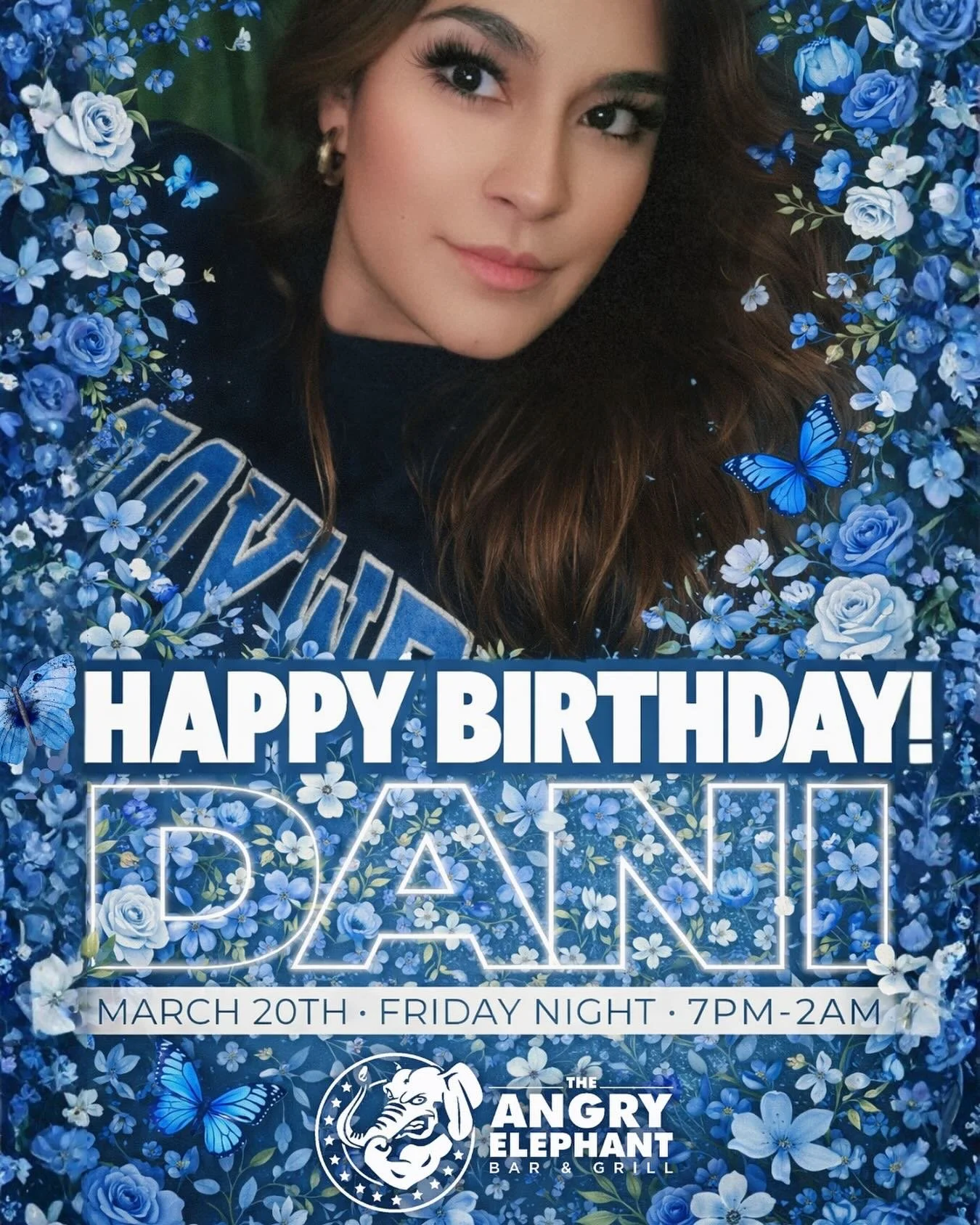 It&rsquo;s Dani&rsquo;s Birthday Bash at The Angry Elephant! 🎉

Join us for Dani&rsquo;s Birthday Shift and help us celebrate the birthday girl with drinks, friends, and a whole lot of fun. 🥂

📅 Friday, March 20
⏰ 7PM&ndash;2AM

Come show Dani som