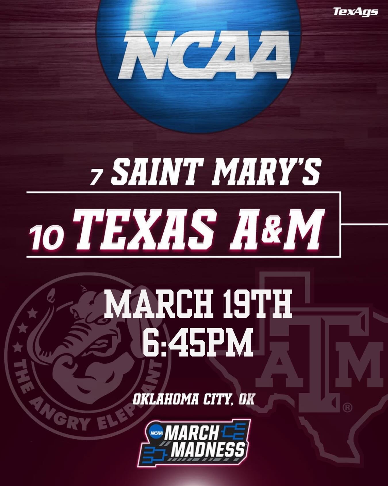 It&rsquo;s GAME TIME, Aggieland 😤🏀

#10 Texas A&amp;M vs #7 Saint Mary&rsquo;s
📅 Today, March 19
⏰ 6:45PM

Catch every second at The Angry Elephant 🐘🍻
Cold drinks, loud crowd, and nothing but Aggie energy all night long.

Let&rsquo;s ride with t